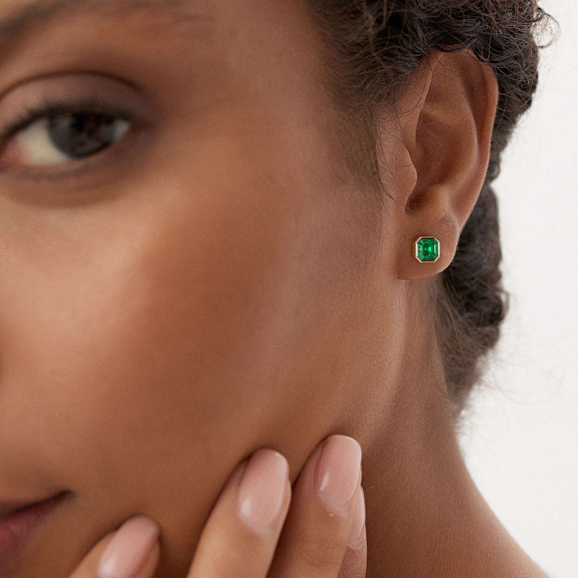 OBFJ0376 - 2.30 Ctw 14k Asscher Cut Lab Grown Colombian Emerald Bezel Stud Earrings - Enna 3