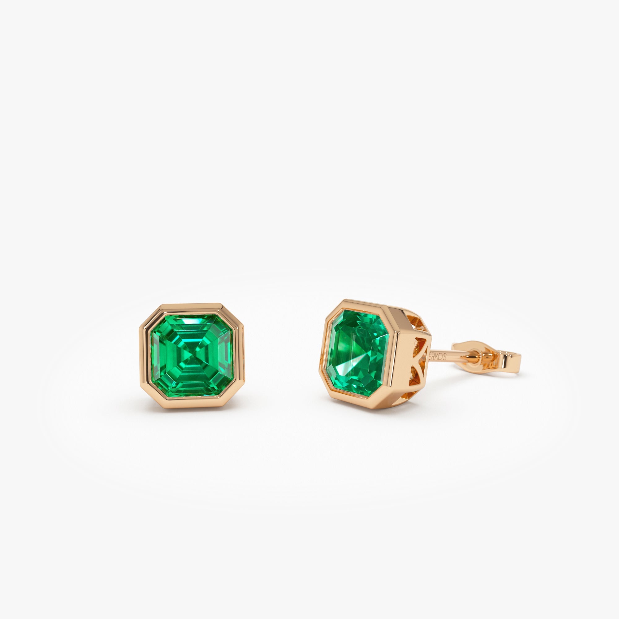 OBFJ0376 - 2.30 Ctw 14k Asscher Cut Lab Grown Colombian Emerald Bezel Stud Earrings - Enna 6