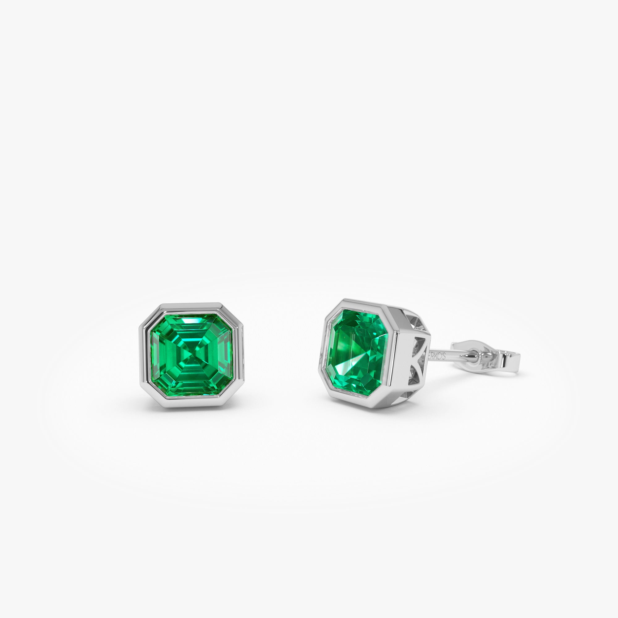 OBFJ0376 - 2.30 Ctw 14k Asscher Cut Lab Grown Colombian Emerald Bezel Stud Earrings - Enna 7