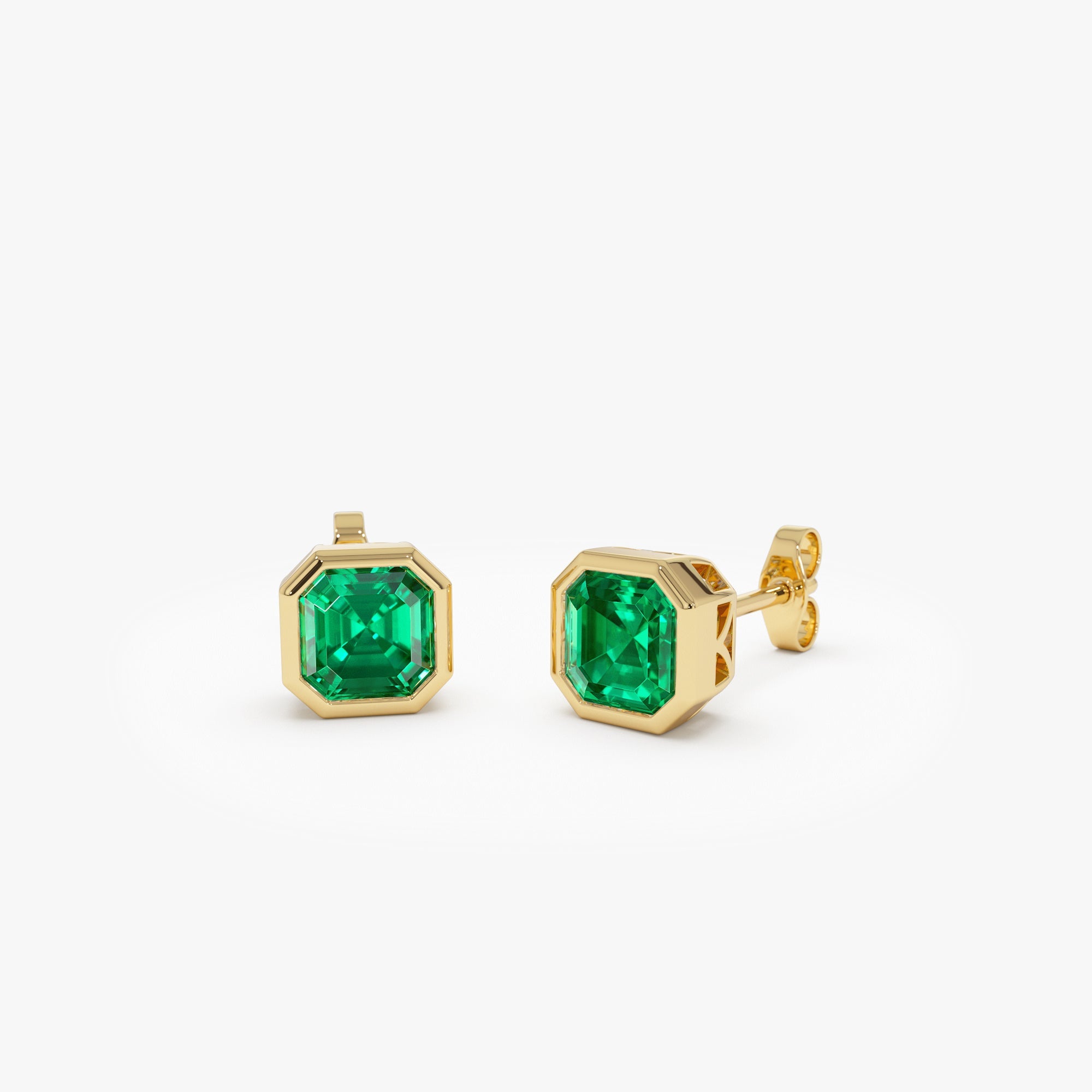 OBFJ0376 - 2.30 Ctw 14k Asscher Cut Lab Grown Colombian Emerald Bezel Stud Earrings - Enna 1