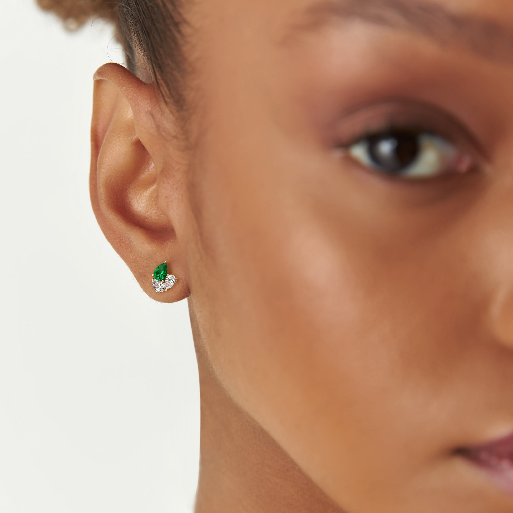 OBFJ0364 - 1.79 Ctw 14k Pear Shape Lab Grown Emerald and Diamond Stud Earrings - Fauna 4