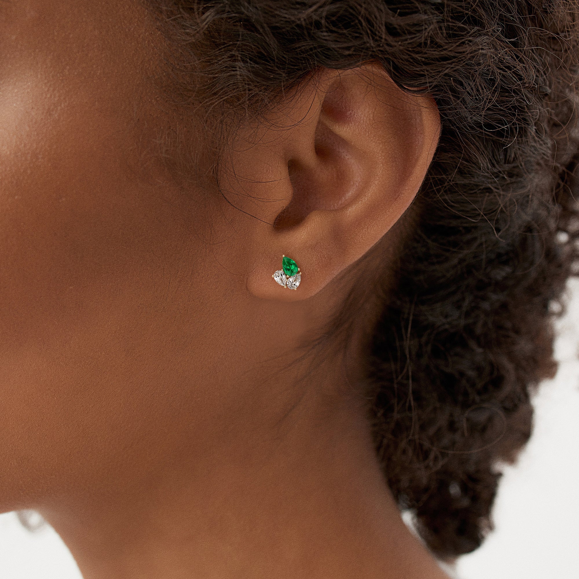 OBFJ0364 - 1.79 Ctw 14k Pear Shape Lab Grown Emerald and Diamond Stud Earrings - Fauna 2