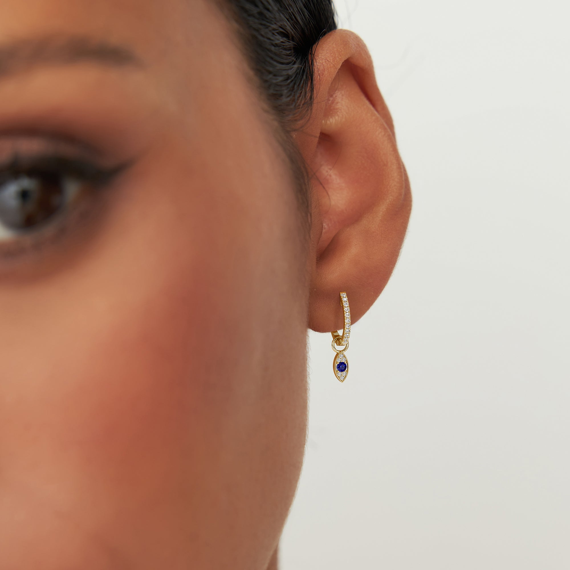 OBFJ1060 - 14k Gold Evil Eye Hoop Charm 2