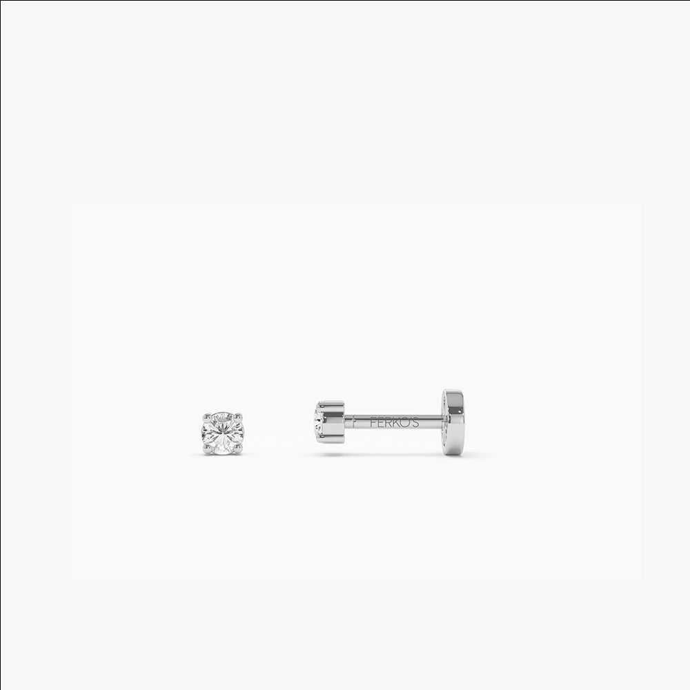 OBFJ0289 - 14K Gold Round Diamond Internally Threaded Flat Back Stud 4