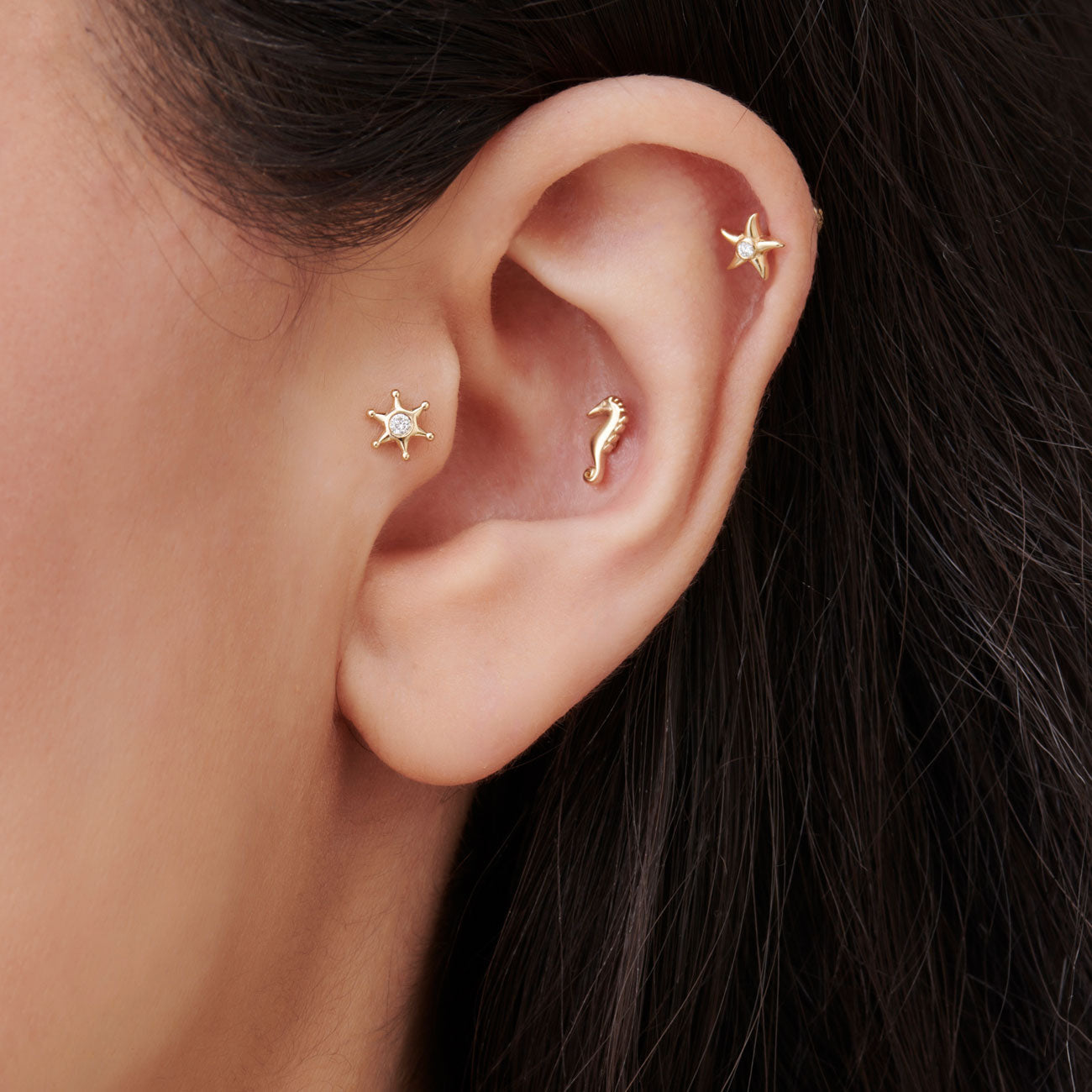 OBFJ0287 - 14K Gold Diamond North Star Internally Threaded Flat Back Stud 2