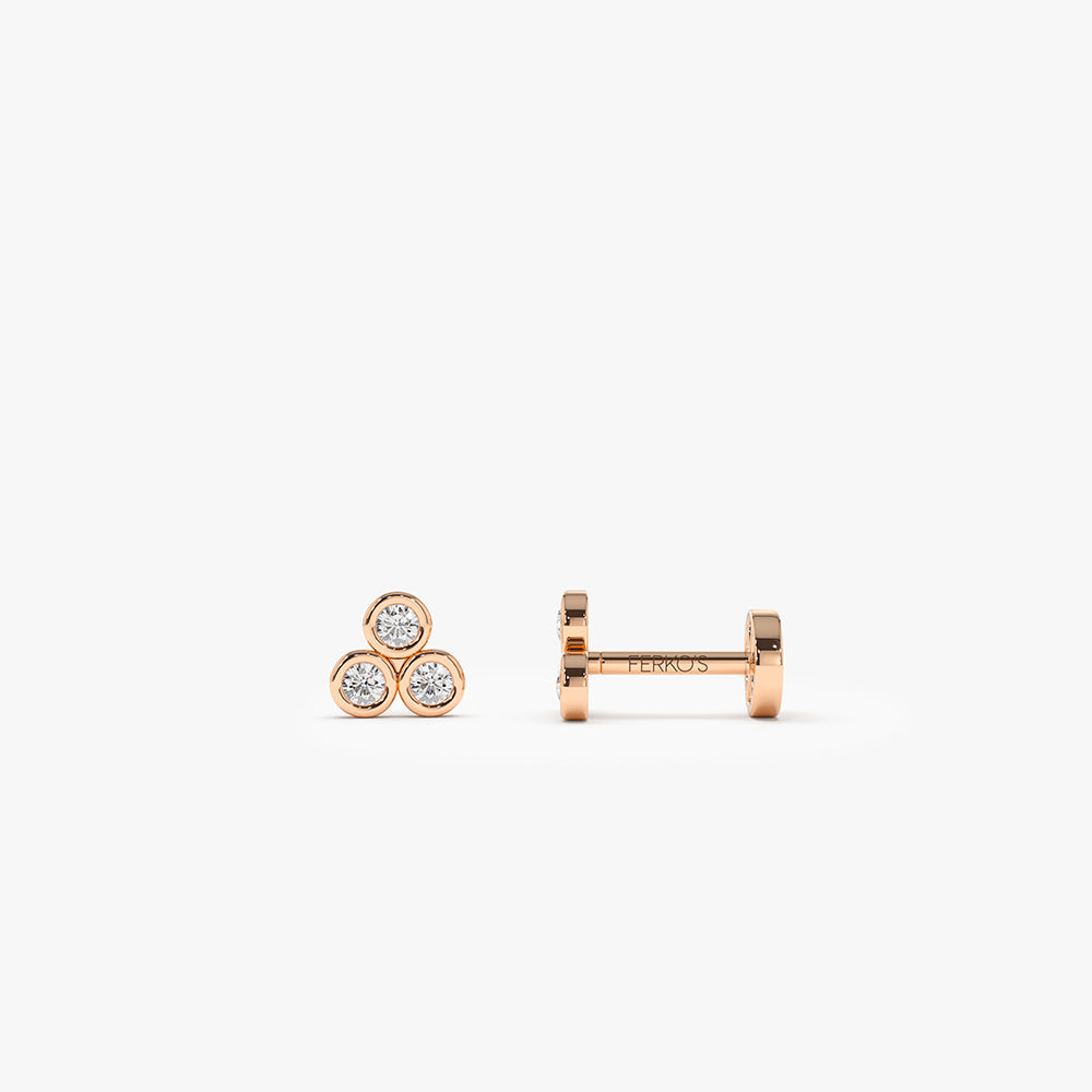 OBFJ0286 - 14K Gold Diamond Trio Internally Threaded Flat Back Stud 3
