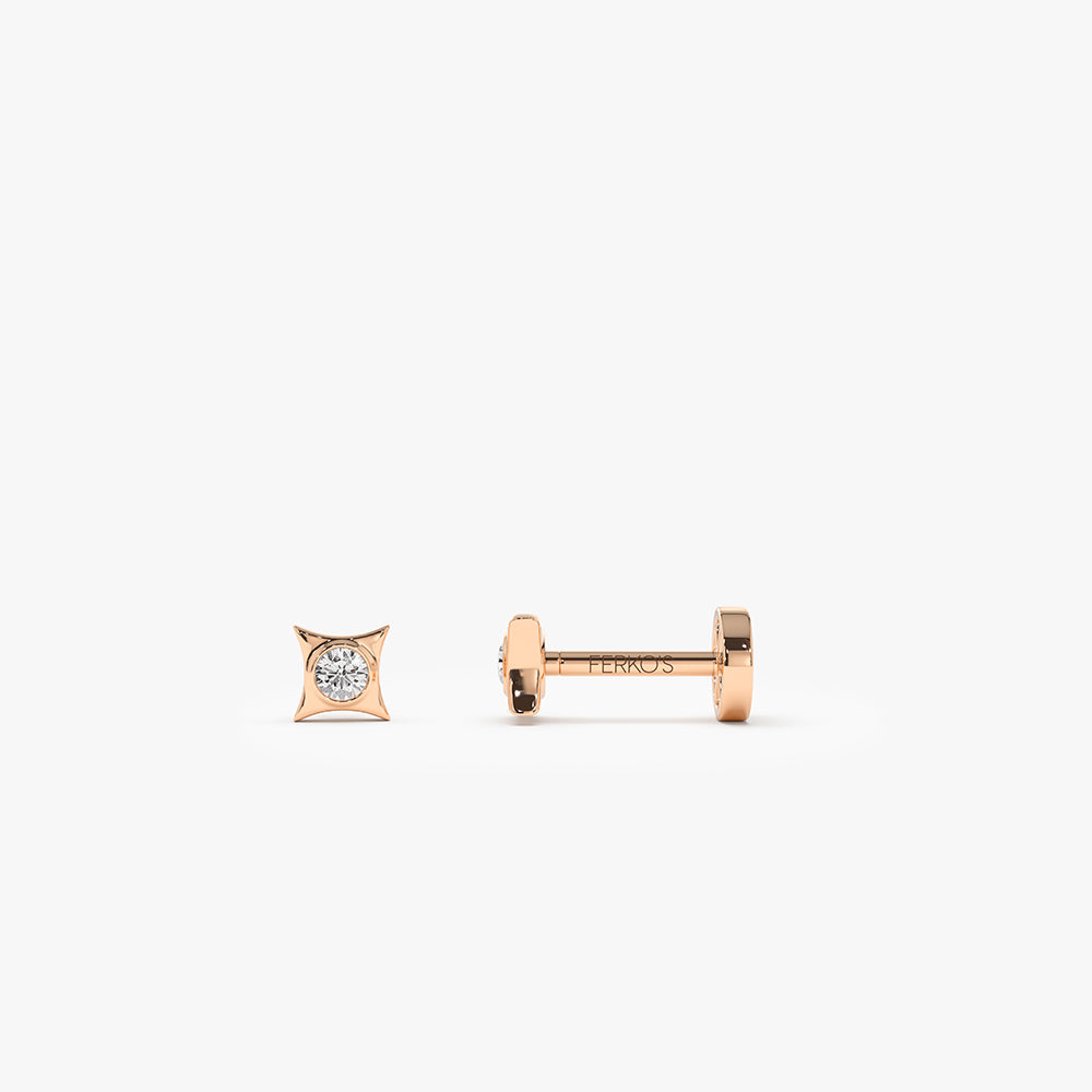 OBFJ0285 - 14K Gold Diamond Pyramid Internally Threaded Flat Back Stud 3