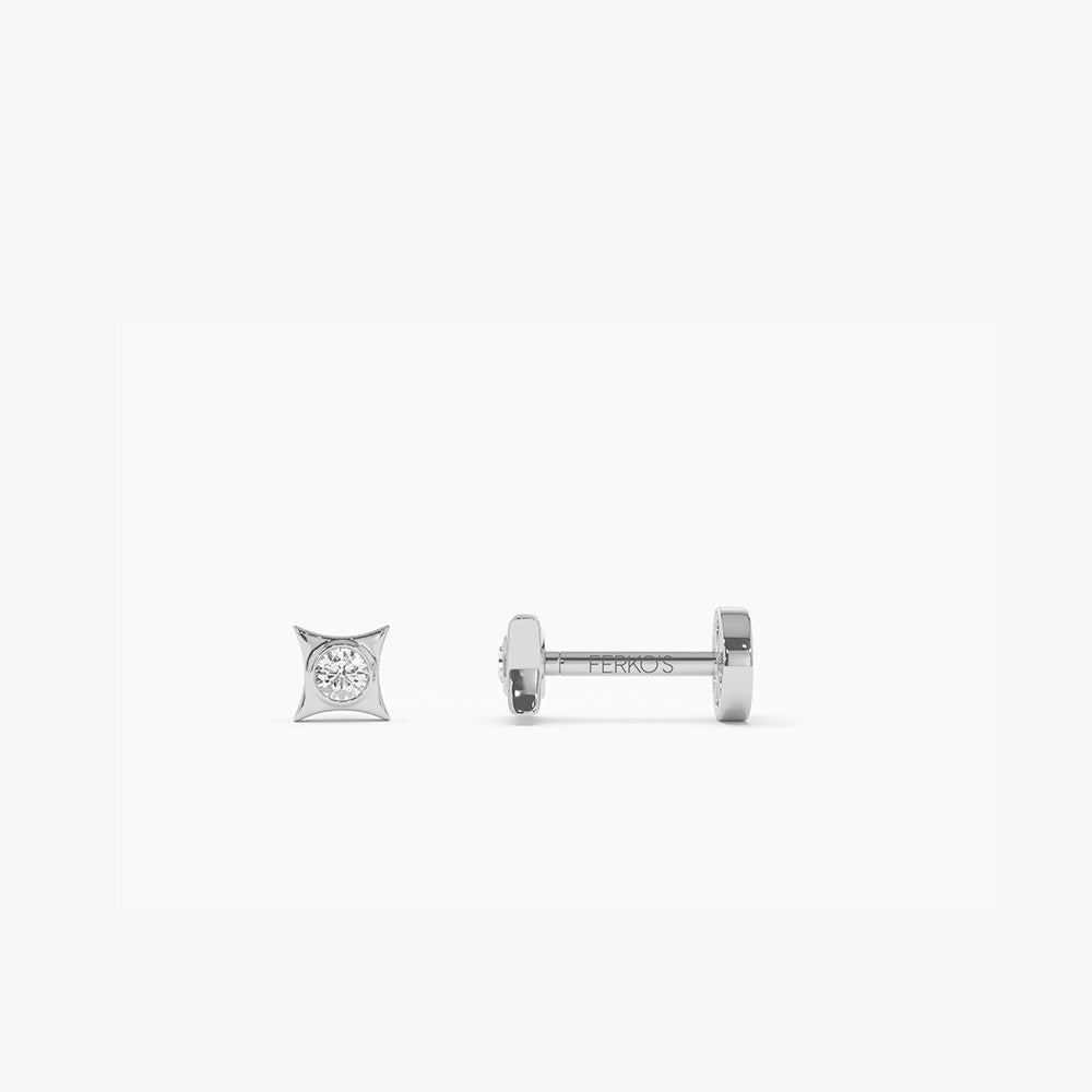 OBFJ0285 - 14K Gold Diamond Pyramid Internally Threaded Flat Back Stud 4