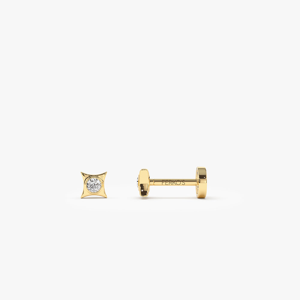 OBFJ0285 - 14K Gold Diamond Pyramid Internally Threaded Flat Back Stud 1
