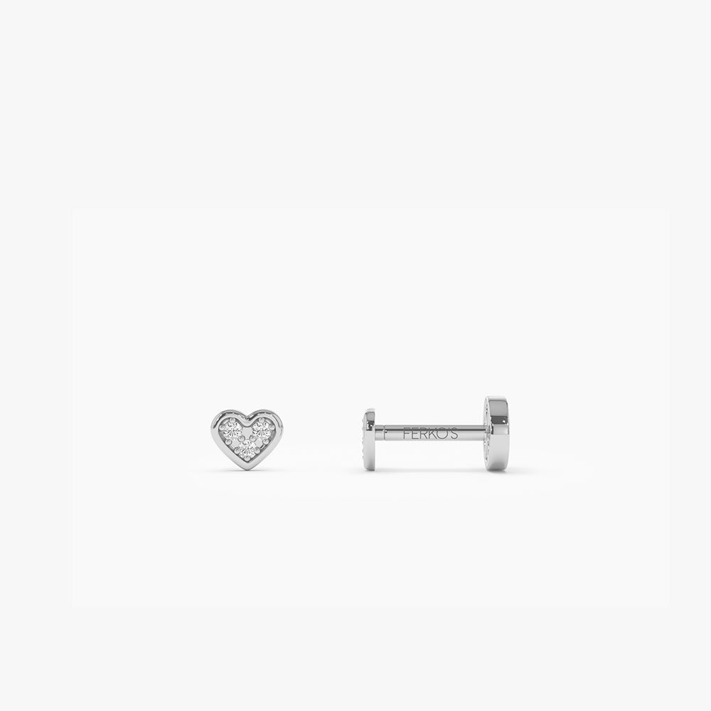 OBFJ0284 - 14K Gold Pave Diamond Heart Internally Threaded Flat Back Stud 4