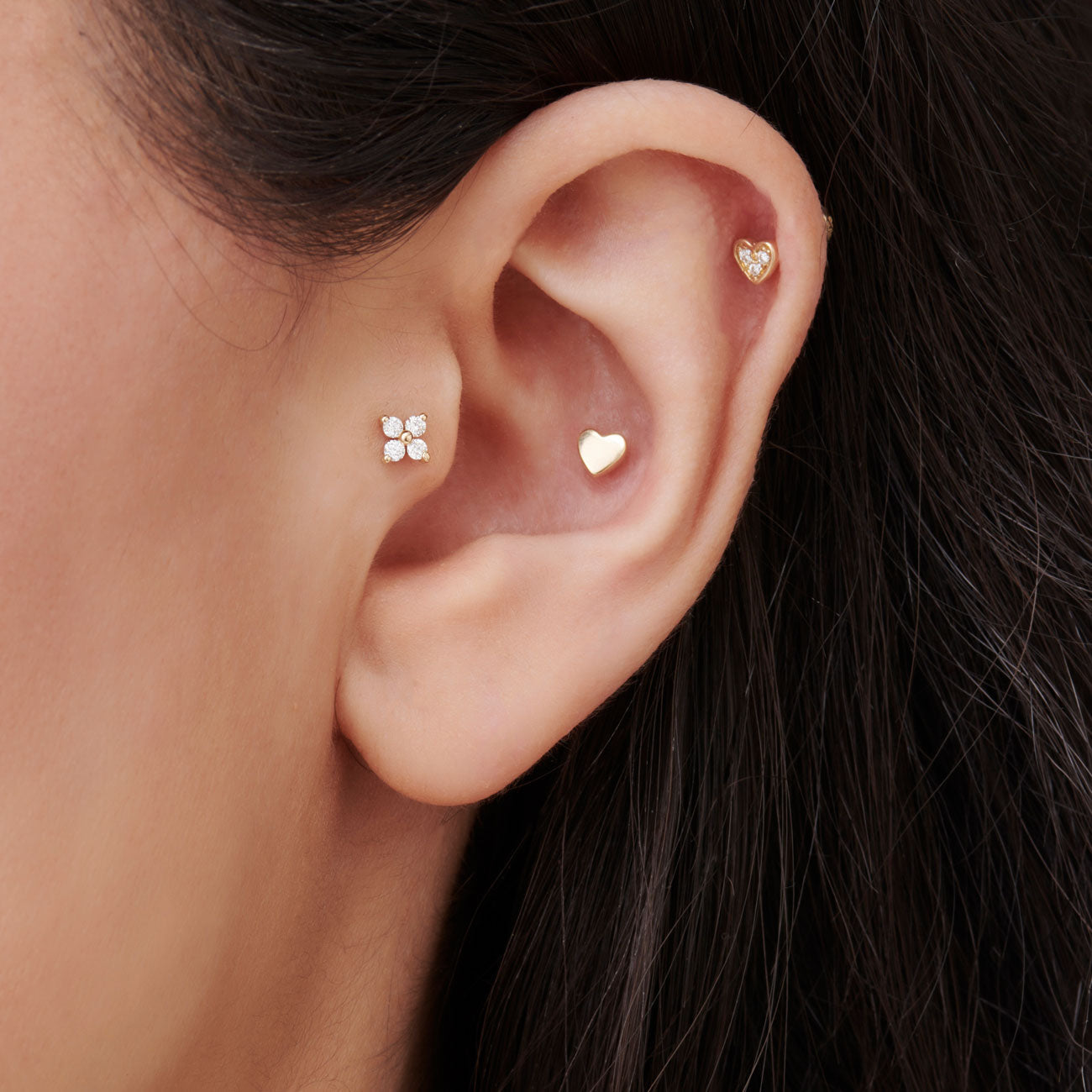 OBFJ0283 - 14K Gold Diamond Cluster Flat Back Stud 2
