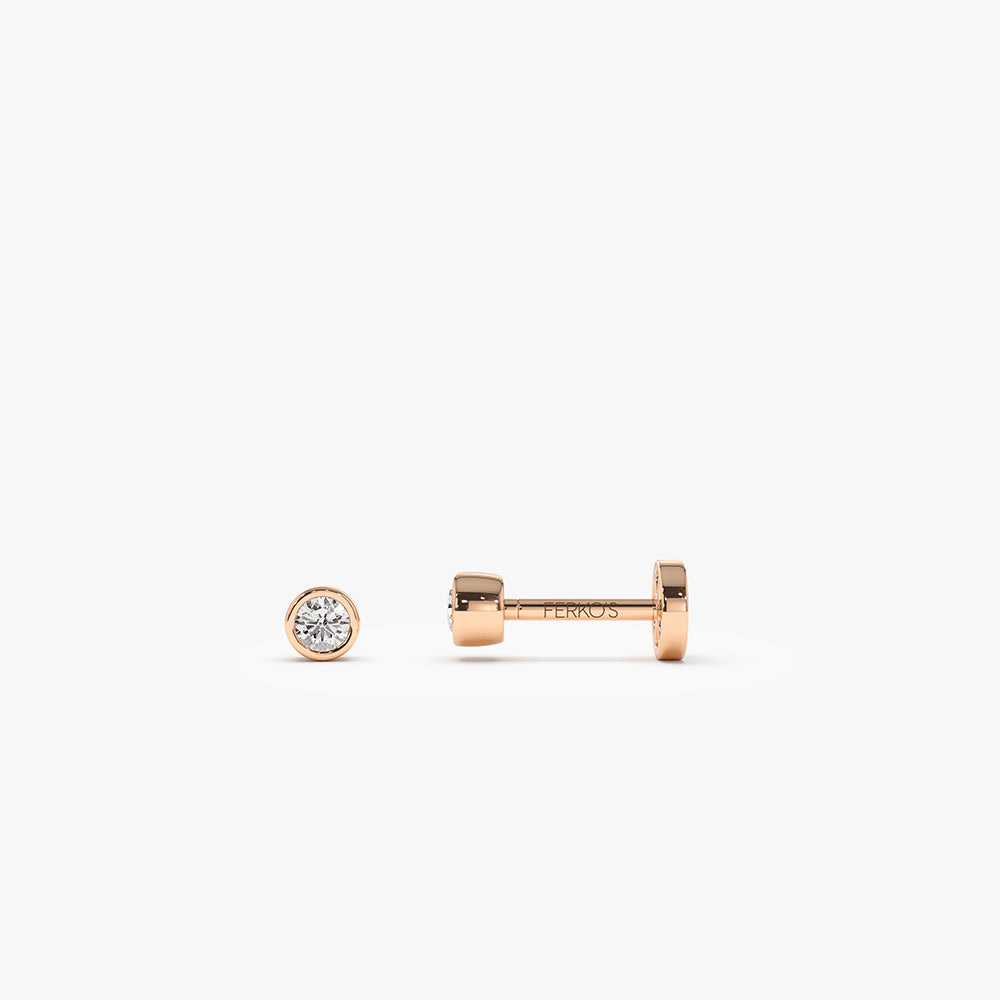 OBFJ0282 - 14K Gold Bezel Diamond Flat Back Stud 3