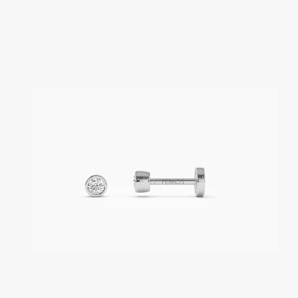 OBFJ0282 - 14K Gold Bezel Diamond Flat Back Stud 4