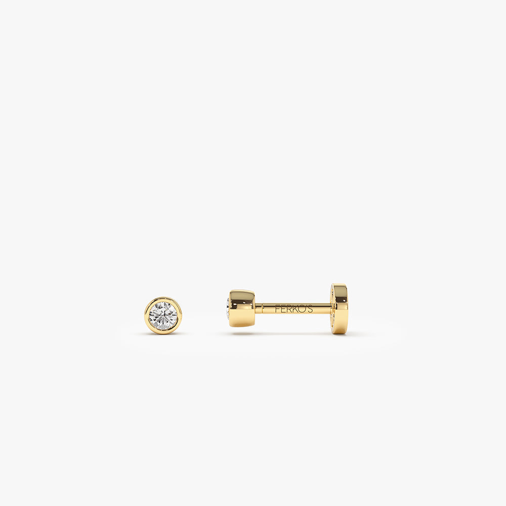 OBFJ0282 - 14K Gold Bezel Diamond Flat Back Stud 1