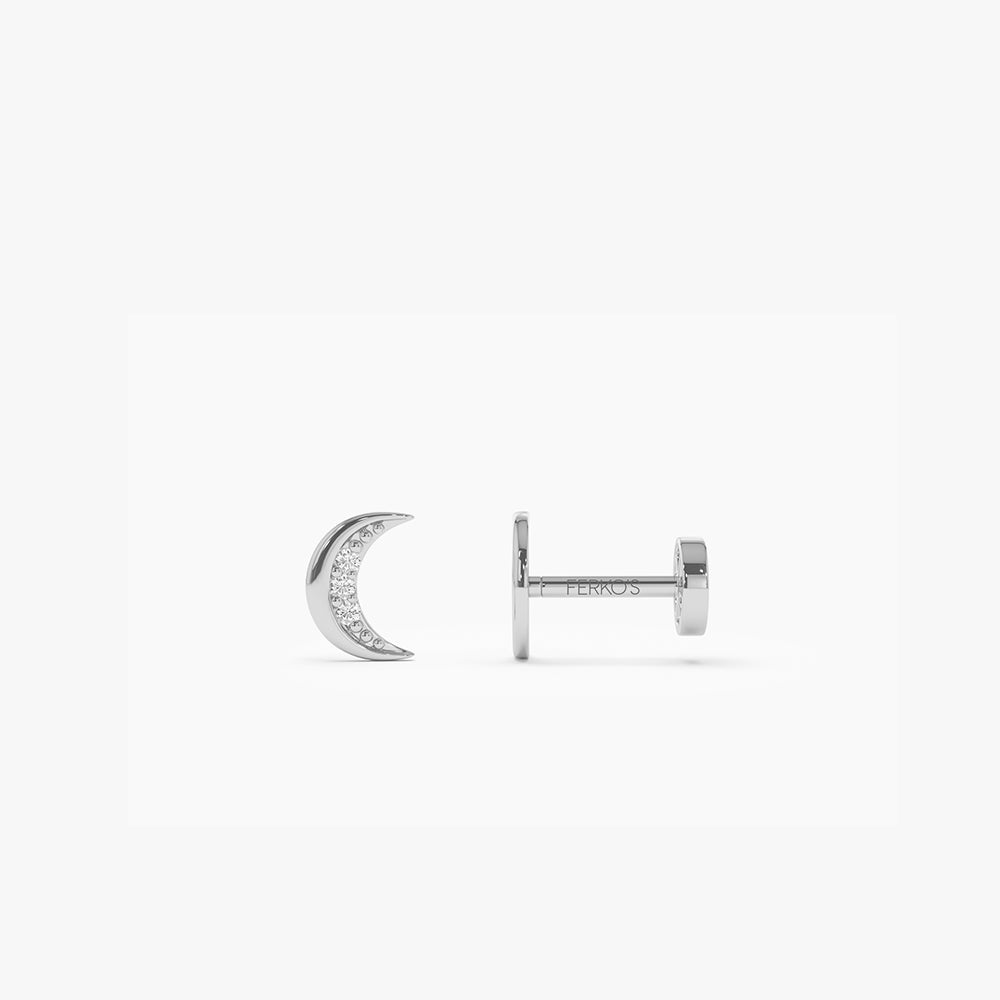 OBFJ0281 - 14K Gold Diamond Crescent Moon Flat Back Stud 4