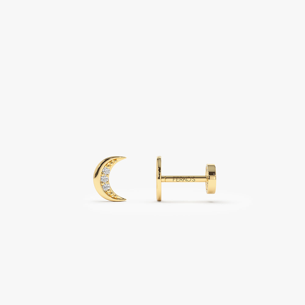 OBFJ0281 - 14K Gold Diamond Crescent Moon Flat Back Stud 1