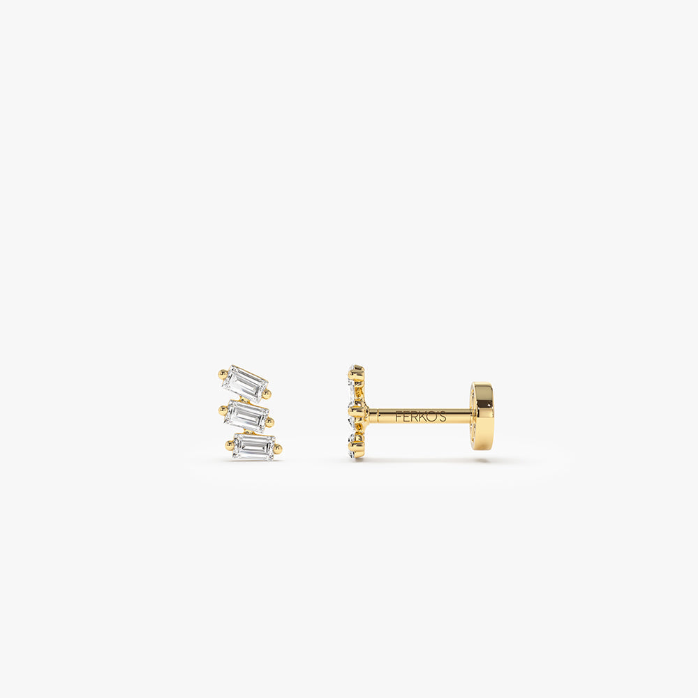 OBFJ0280 - 14K Gold Baguette Diamond Climber Flat Back Stud 1