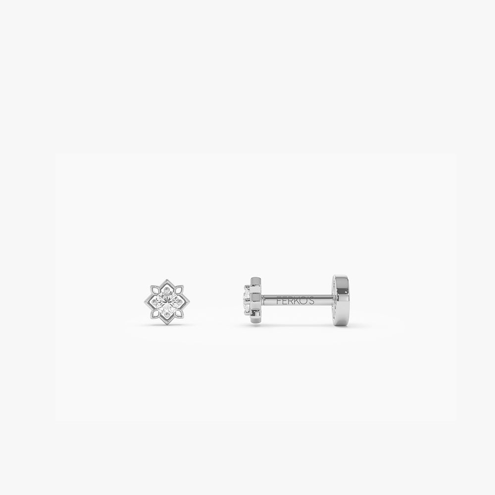 OBFJ0278 - 14K Gold Starburst Diamond Flat Back Stud 3