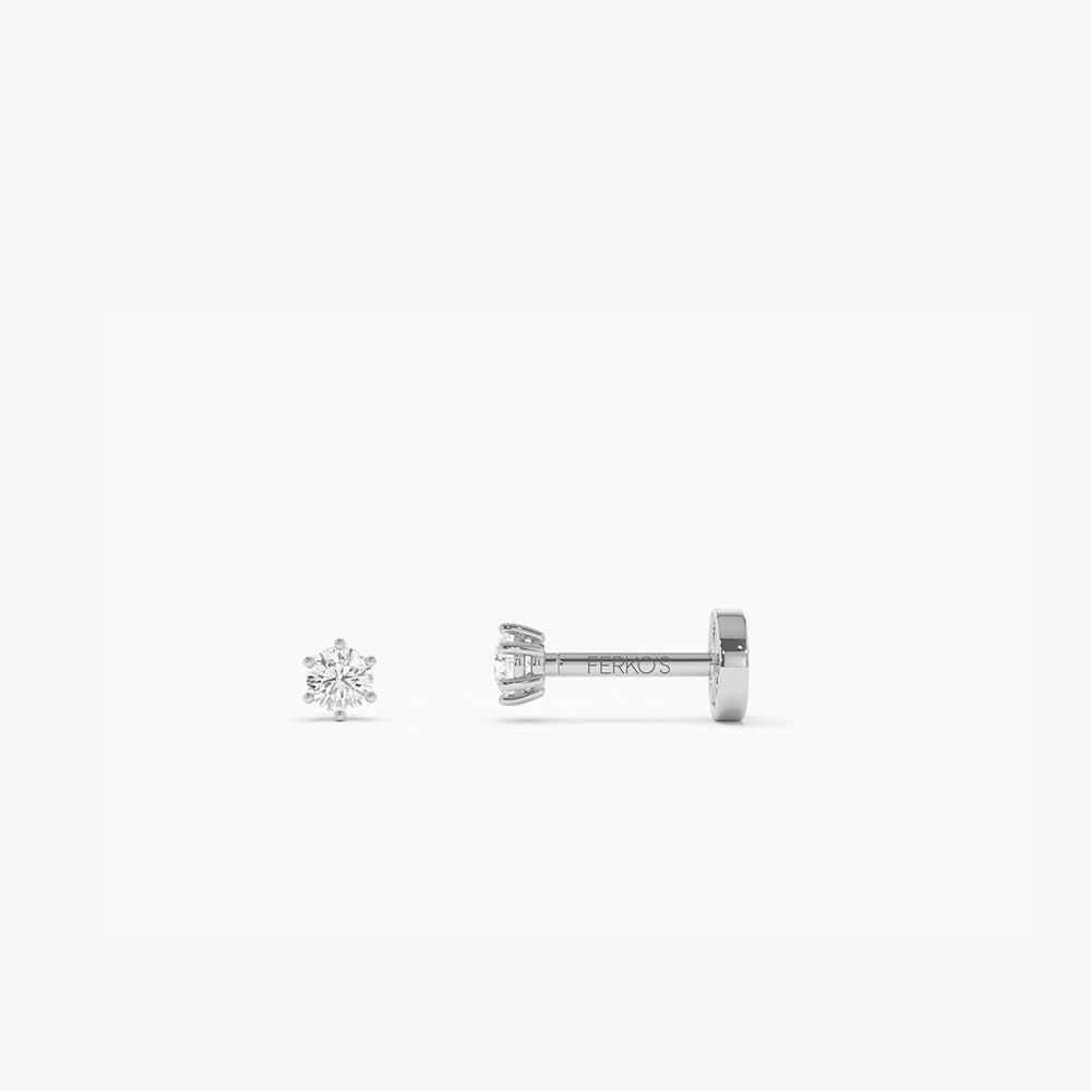 OBFJ0275 - 14K Gold 6 Prong Diamond Flat Back Stud 3