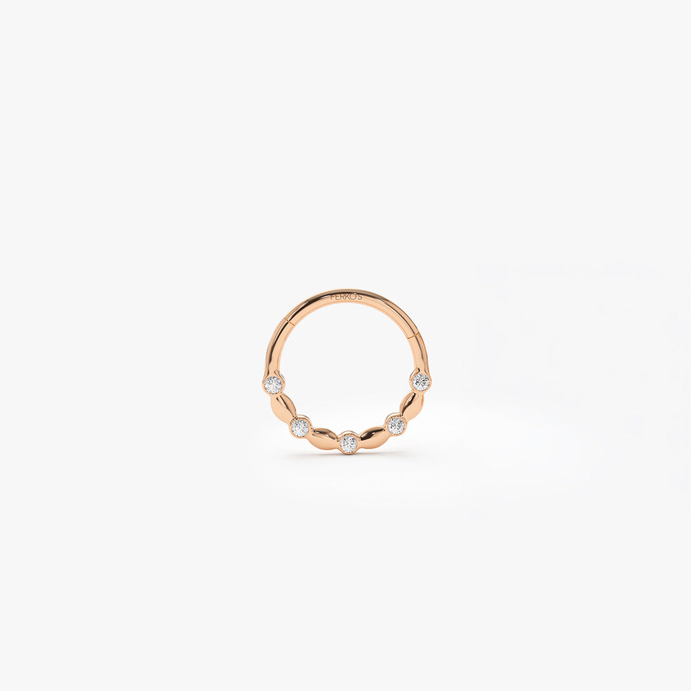 OBFJ0094 - 14K Gold Diamond Beaded Eternity Hoop Earring 4