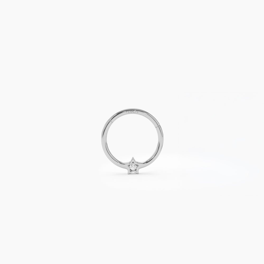 OBFJ0093 - 14K Gold Diamond Star Eternity Hoop Earring 4