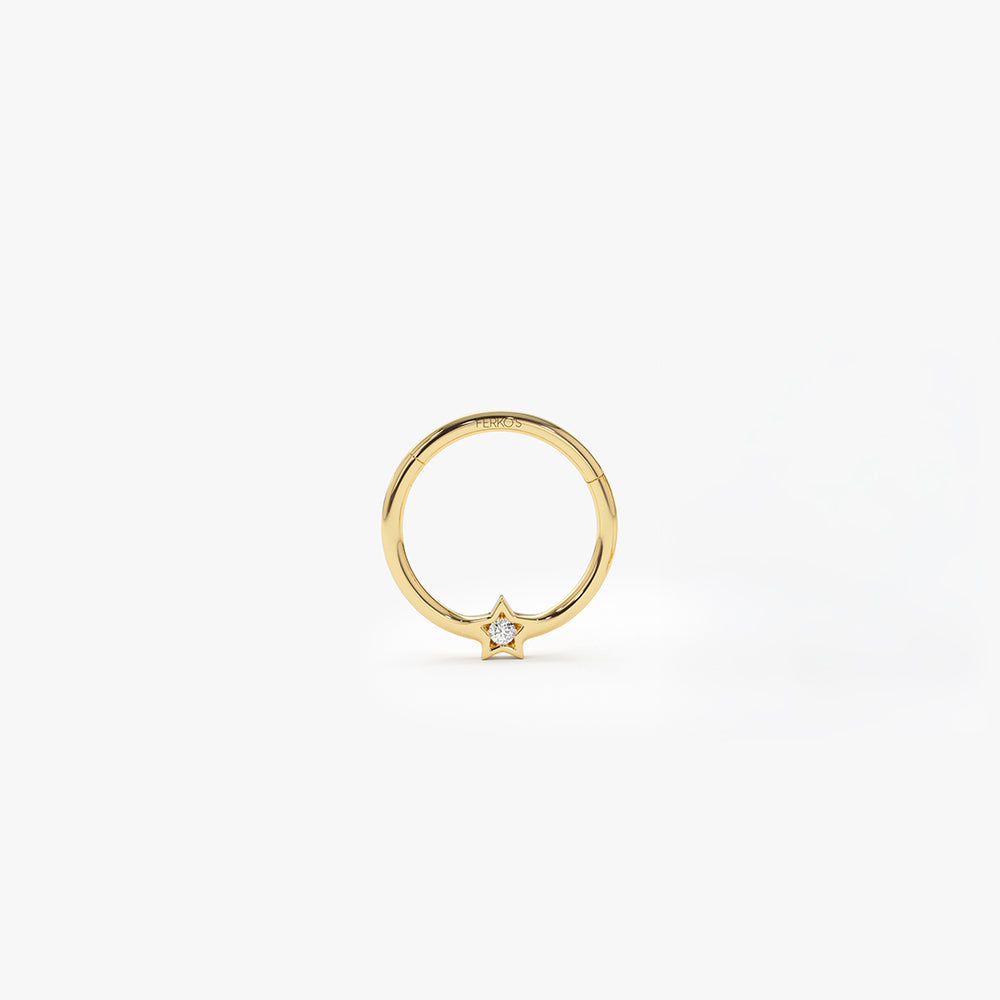 OBFJ0093 - 14K Gold Diamond Star Eternity Hoop Earring 1
