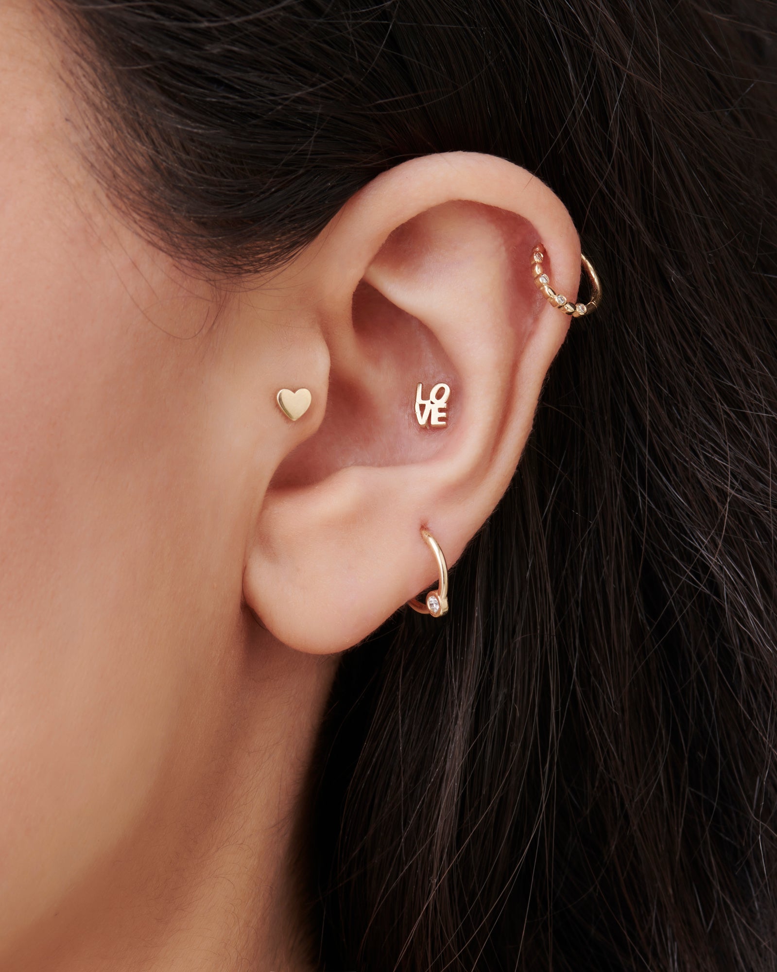 OBFJ0100 - 14K Gold Bezel Diamond Cartilage Hoop (Conch, Helix, Tragus) 3