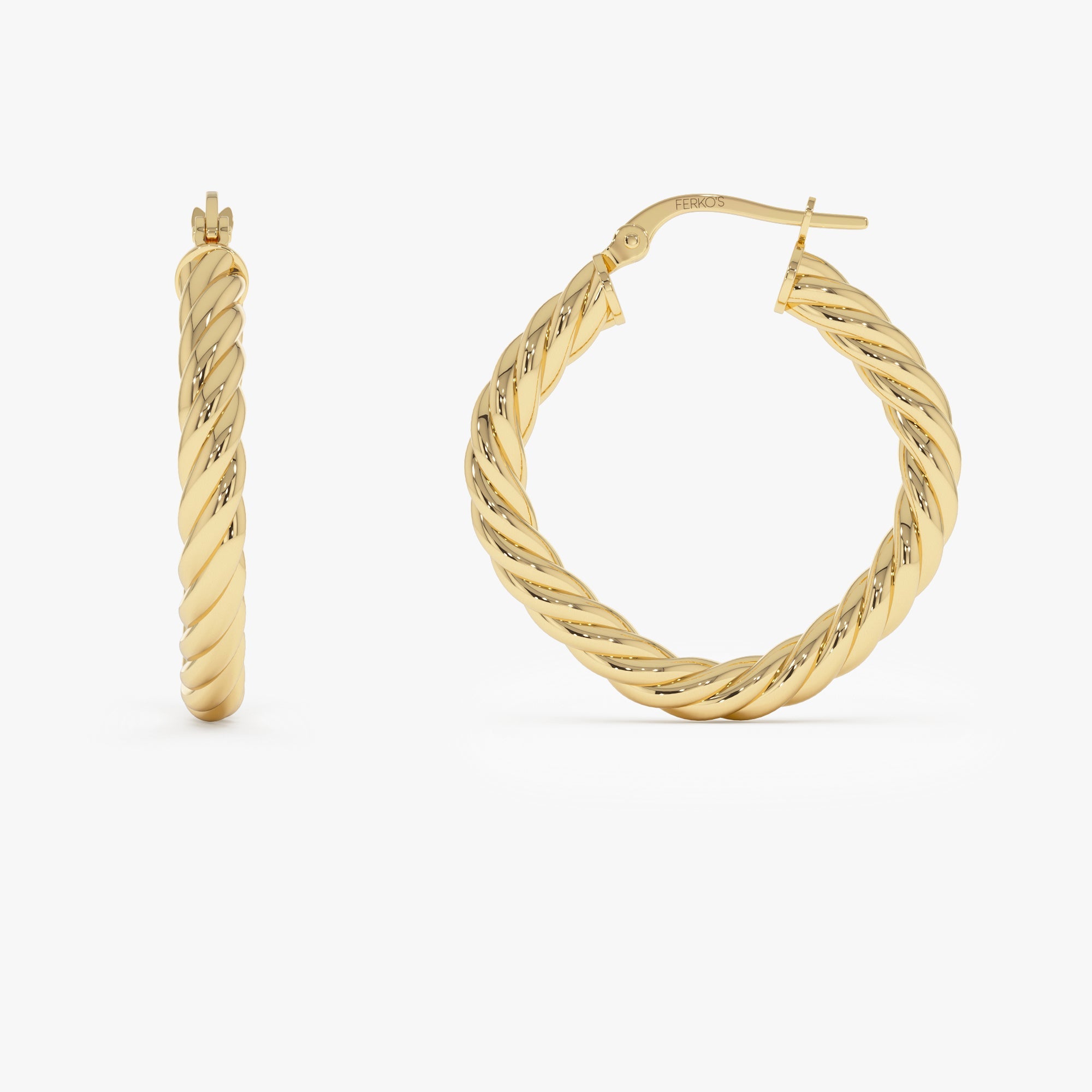 OBFJ0744 - 14k Twisted Rope Squared off Hoop Earrings 7