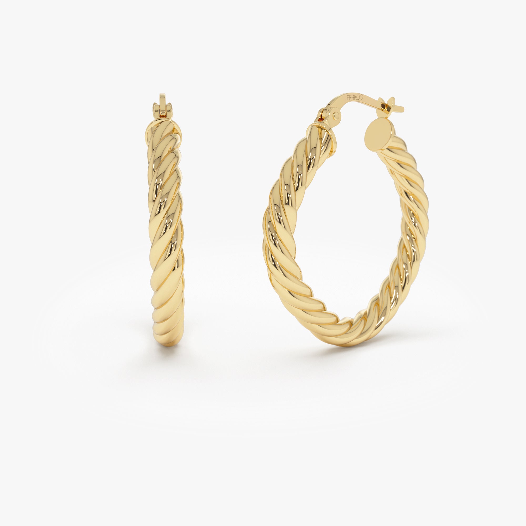 OBFJ0744 - 14k Twisted Rope Squared off Hoop Earrings 1