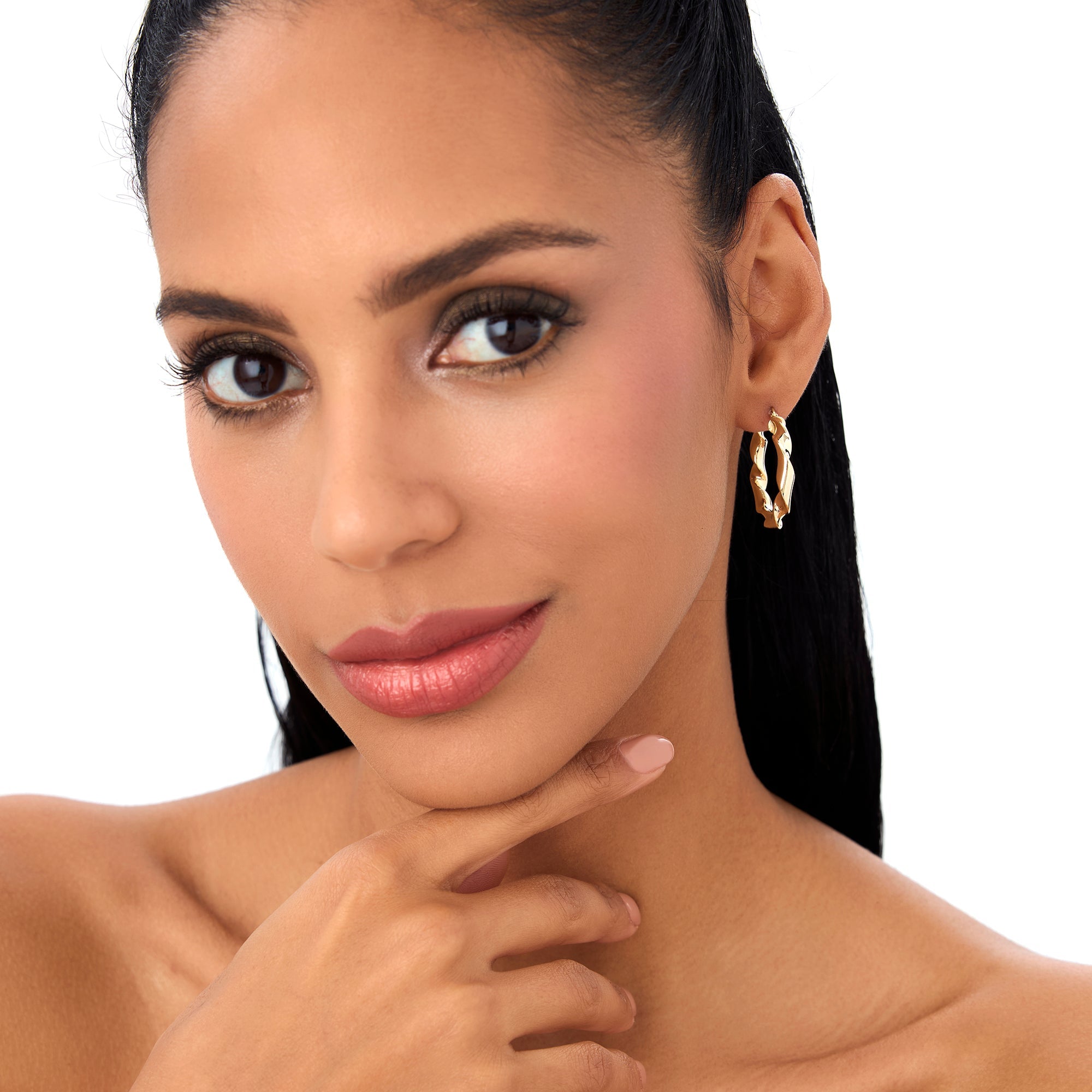 OBFJ0773 - 14k Twisted Textured Chunky Hoop Earrings 5
