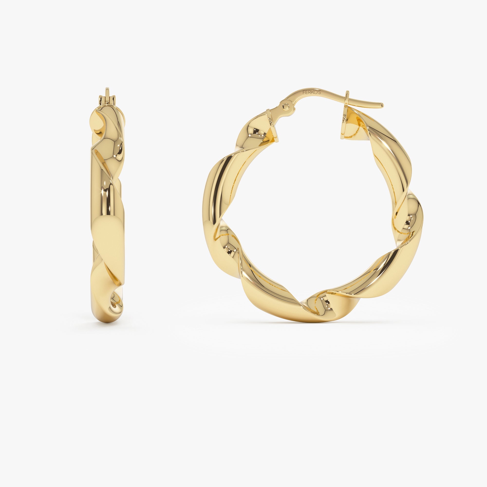 OBFJ0773 - 14k Twisted Textured Chunky Hoop Earrings 6