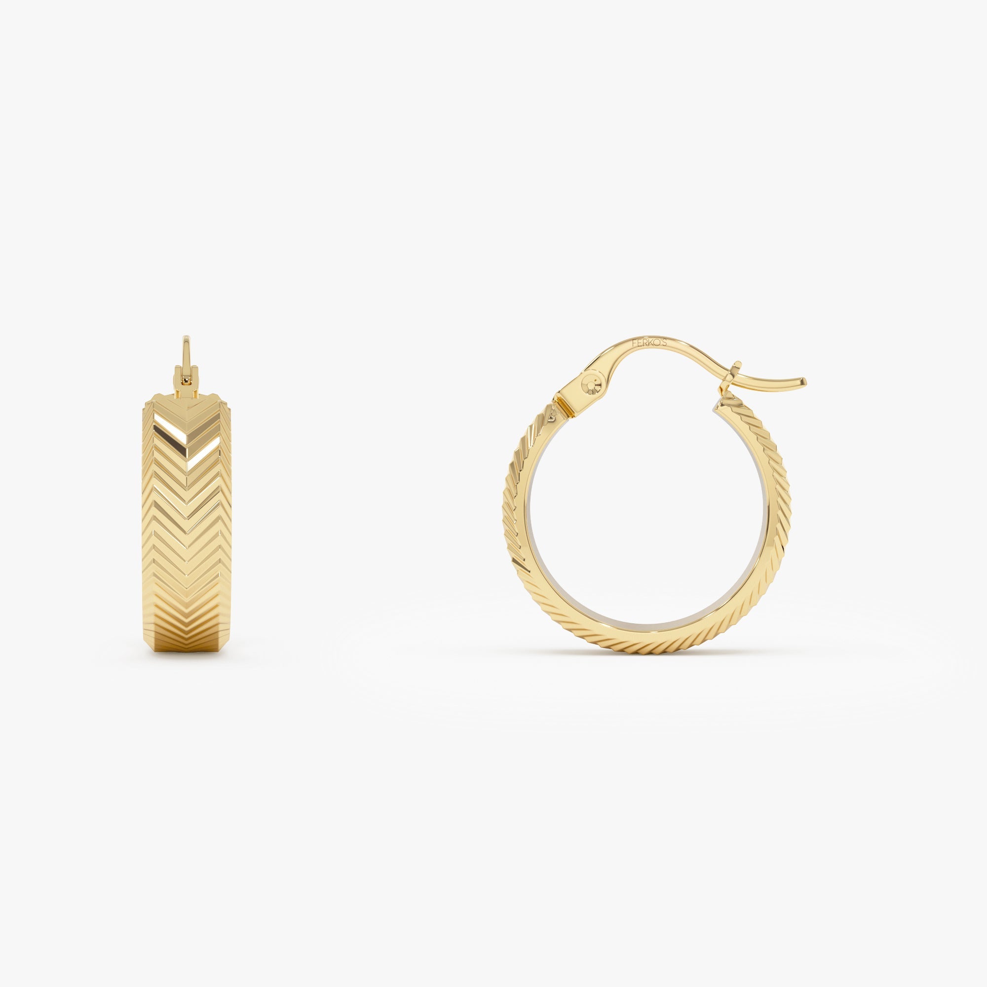 OBFJ0770 - 14k Diamond Cut Tetured Hoop Earrings 7