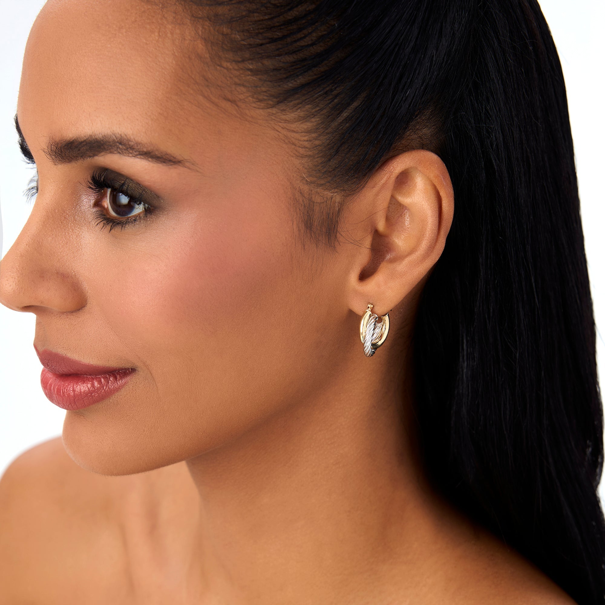 OBFJ0771 - 14k Gold and White Gold Twisted Hoops 4