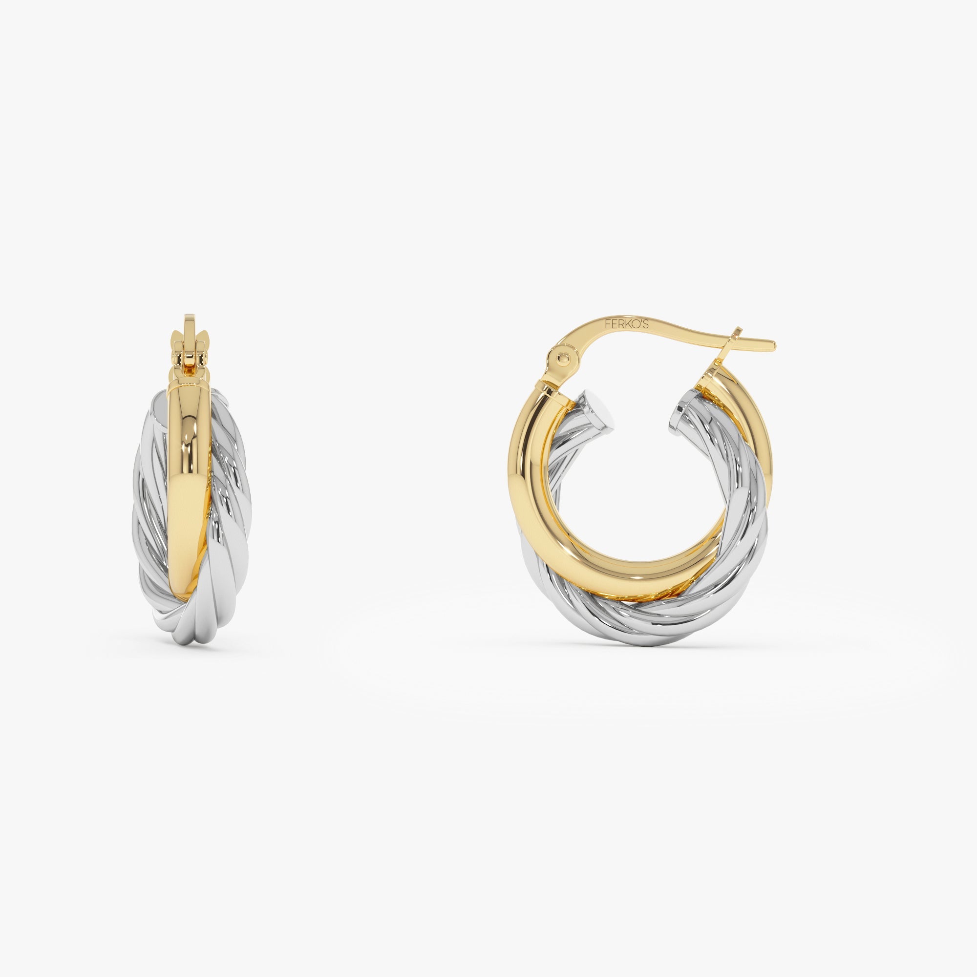 OBFJ0771 - 14k Gold and White Gold Twisted Hoops 7