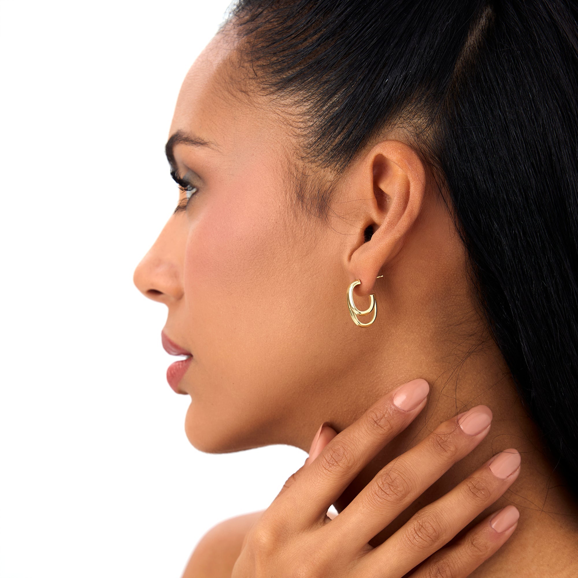 OBFJ0762 - 14k Modern Double Hoop Earrings 5