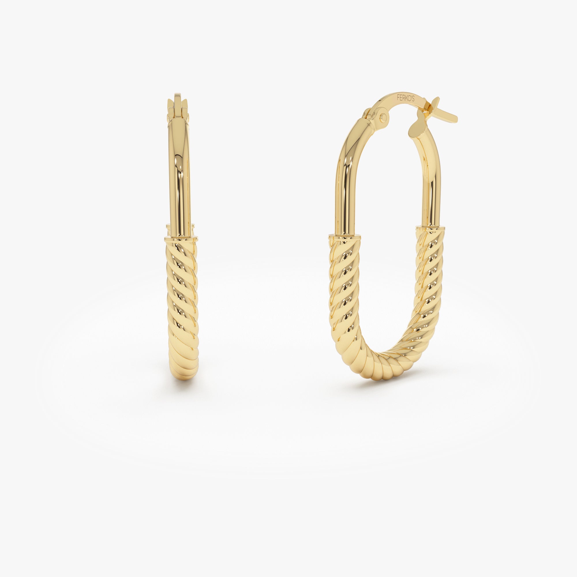 OBFJ0736 - 14K Gold Twisted Rope Oval Hoop Earrings 1