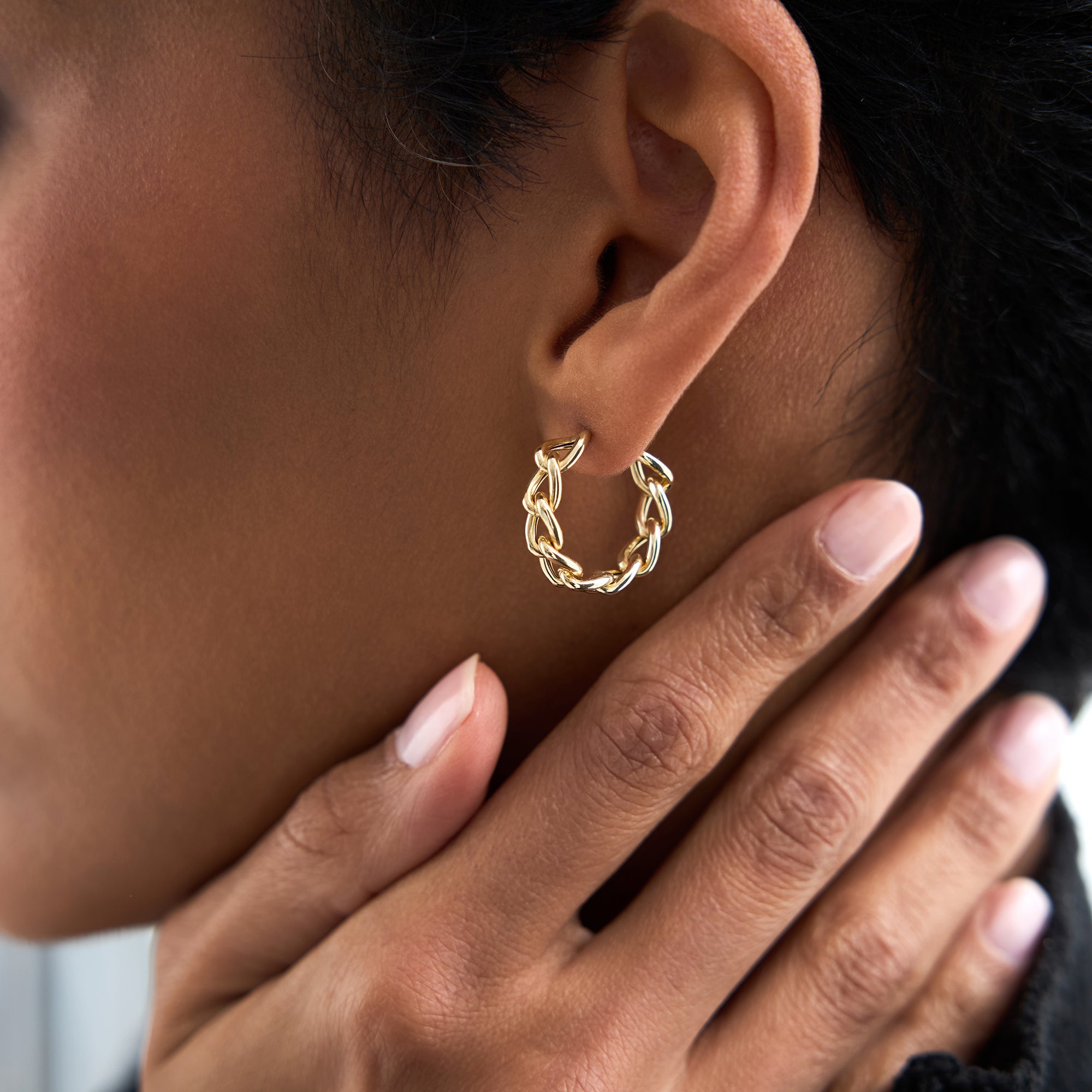 OBFJ0703 - 14k Gold Chain Link Statement Hoop Earrings 2