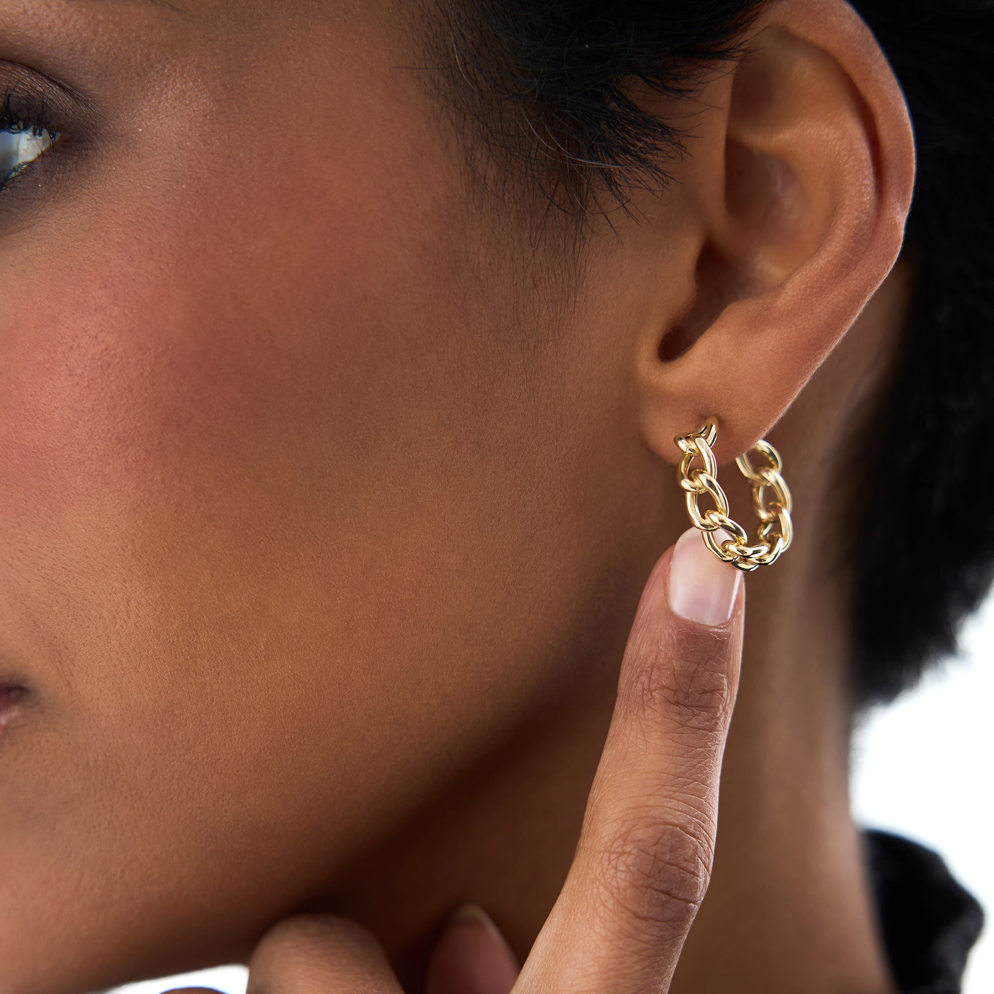 OBFJ0703 - 14k Gold Chain Link Statement Hoop Earrings 6