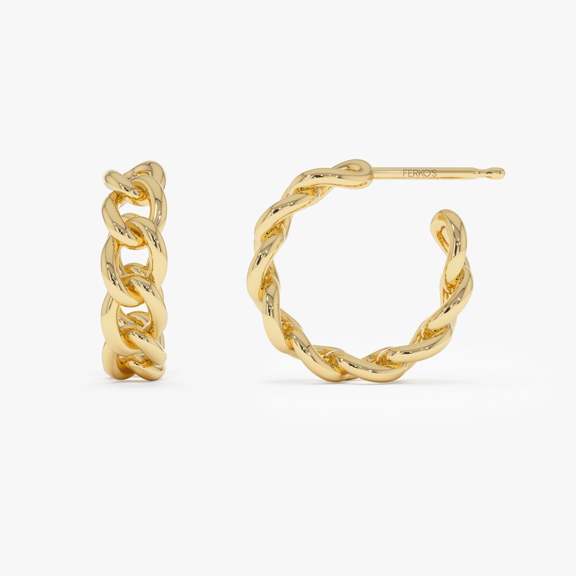 OBFJ0703 - 14k Gold Chain Link Statement Hoop Earrings 7