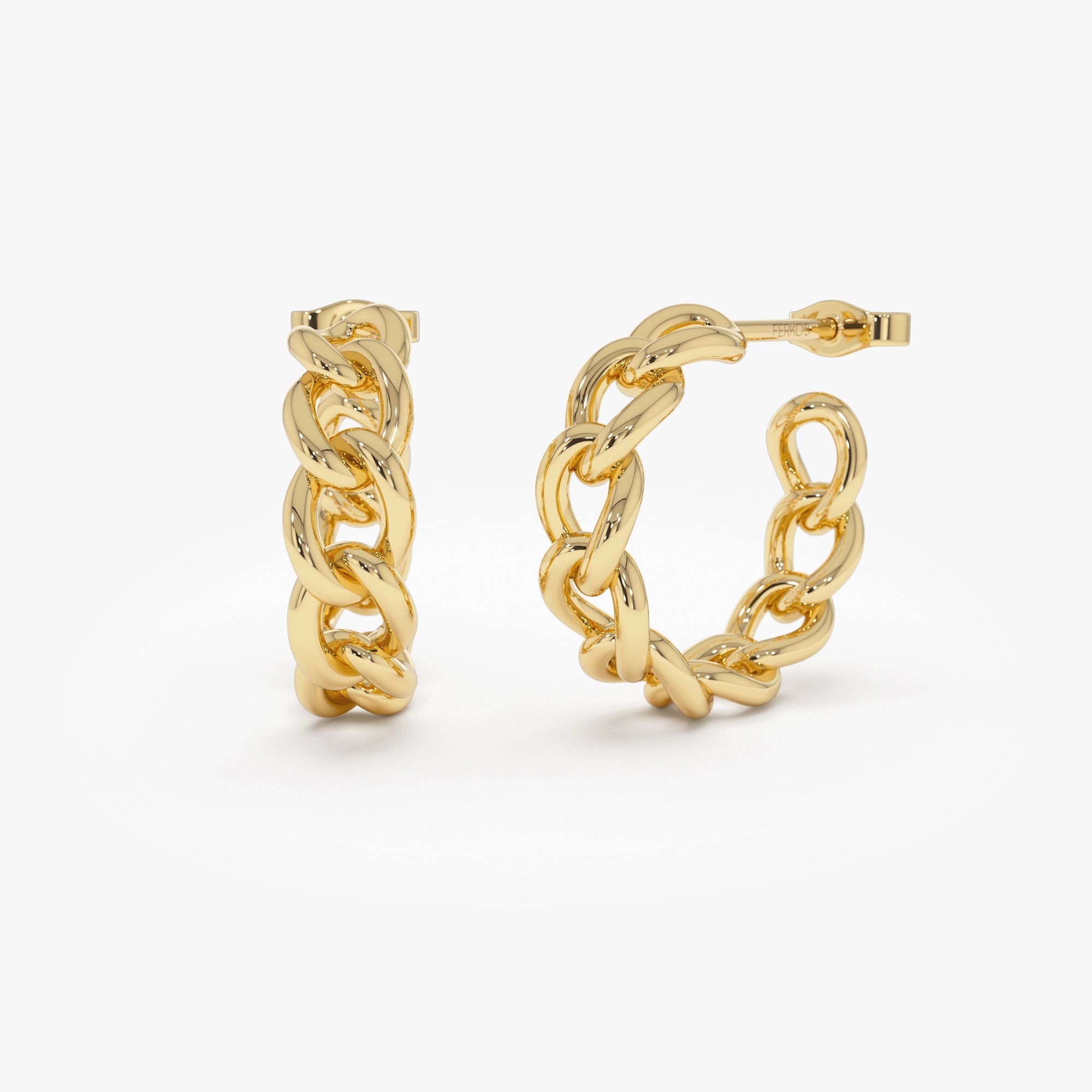 OBFJ0703 - 14k Gold Chain Link Statement Hoop Earrings 1