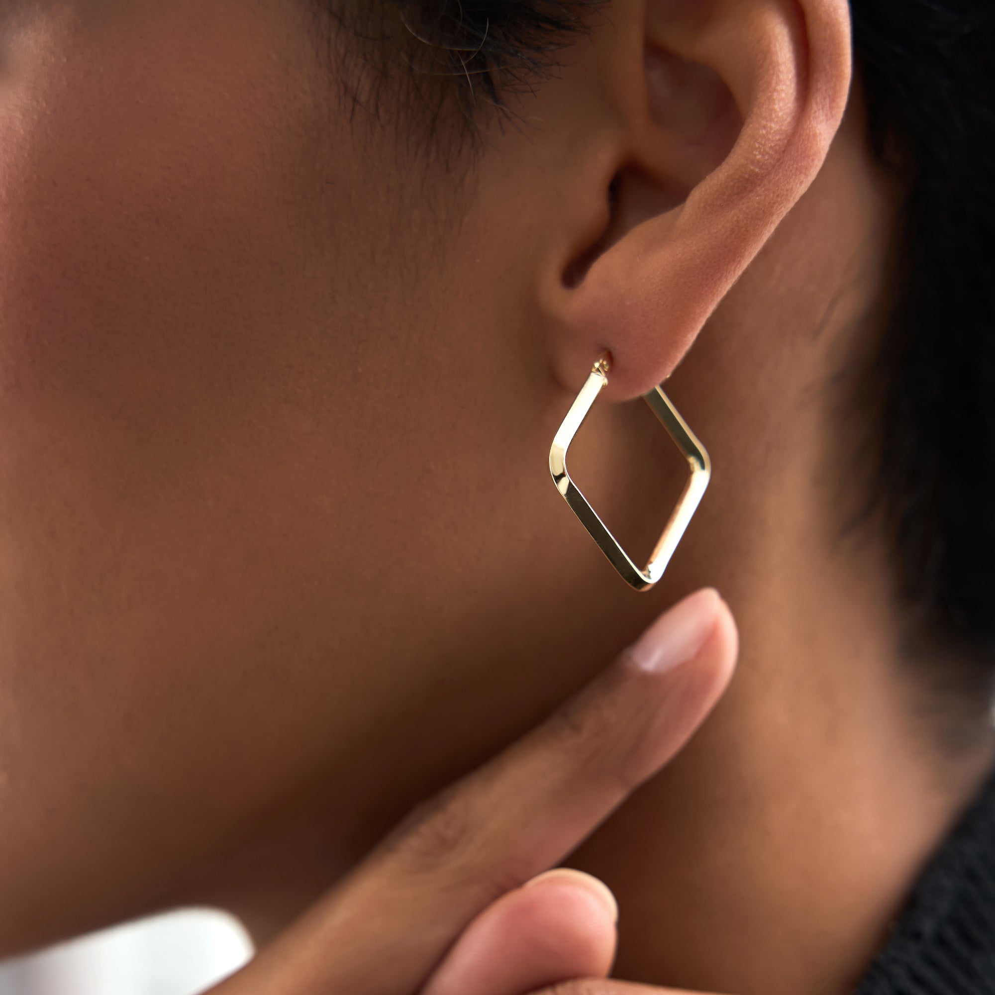 OBFJ0700 - 14K Gold Geometric Shaped  Square Hoop Earrings 2