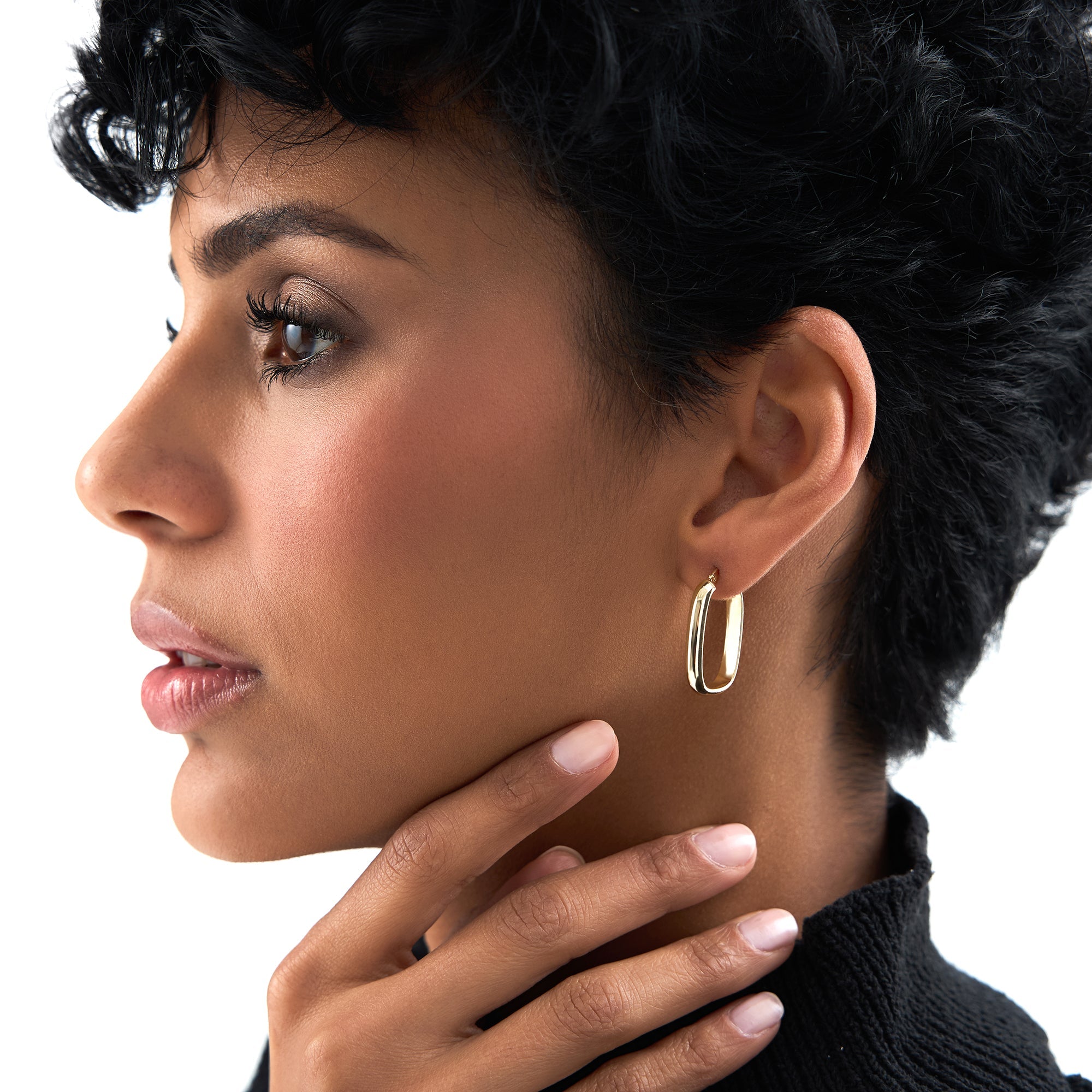 OBFJ0735 - 14K Gold Oval Dome Hoop Earrings 5