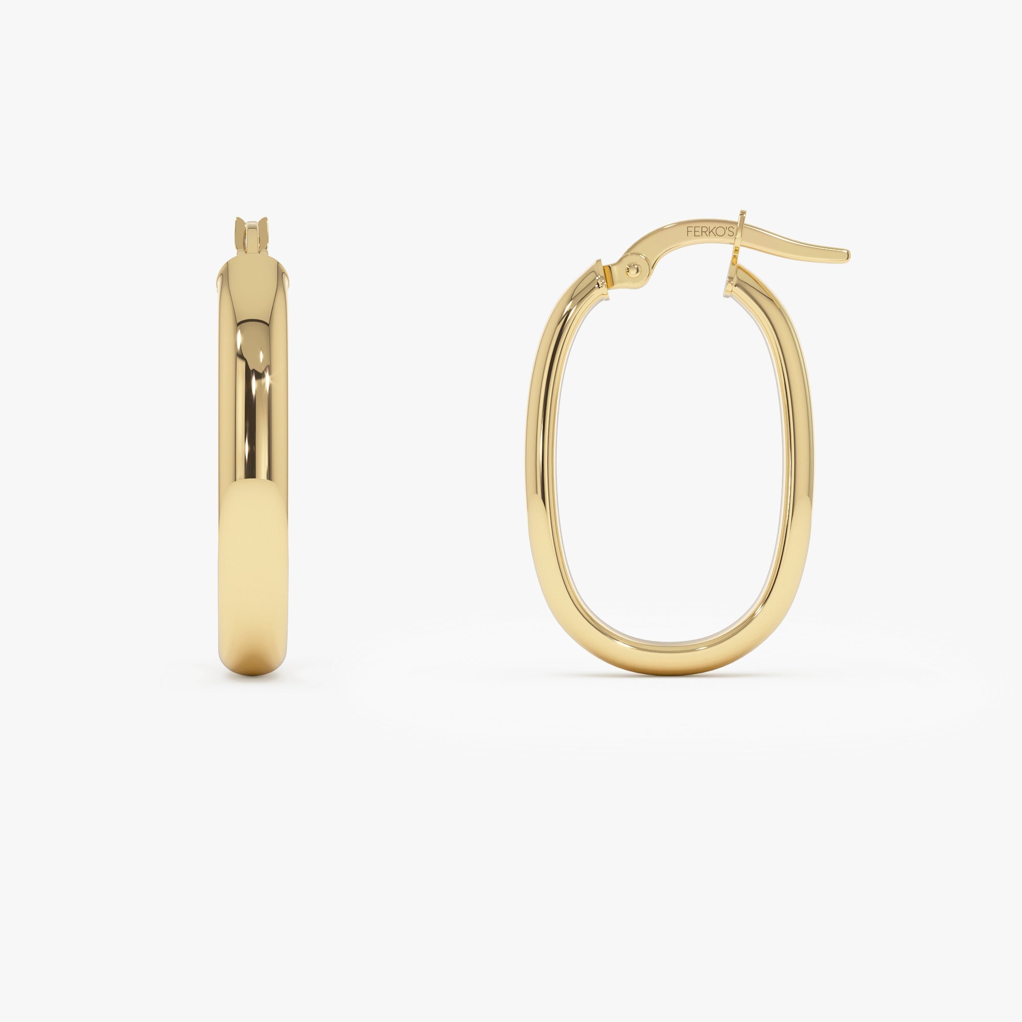 OBFJ0735 - 14K Gold Oval Dome Hoop Earrings 7
