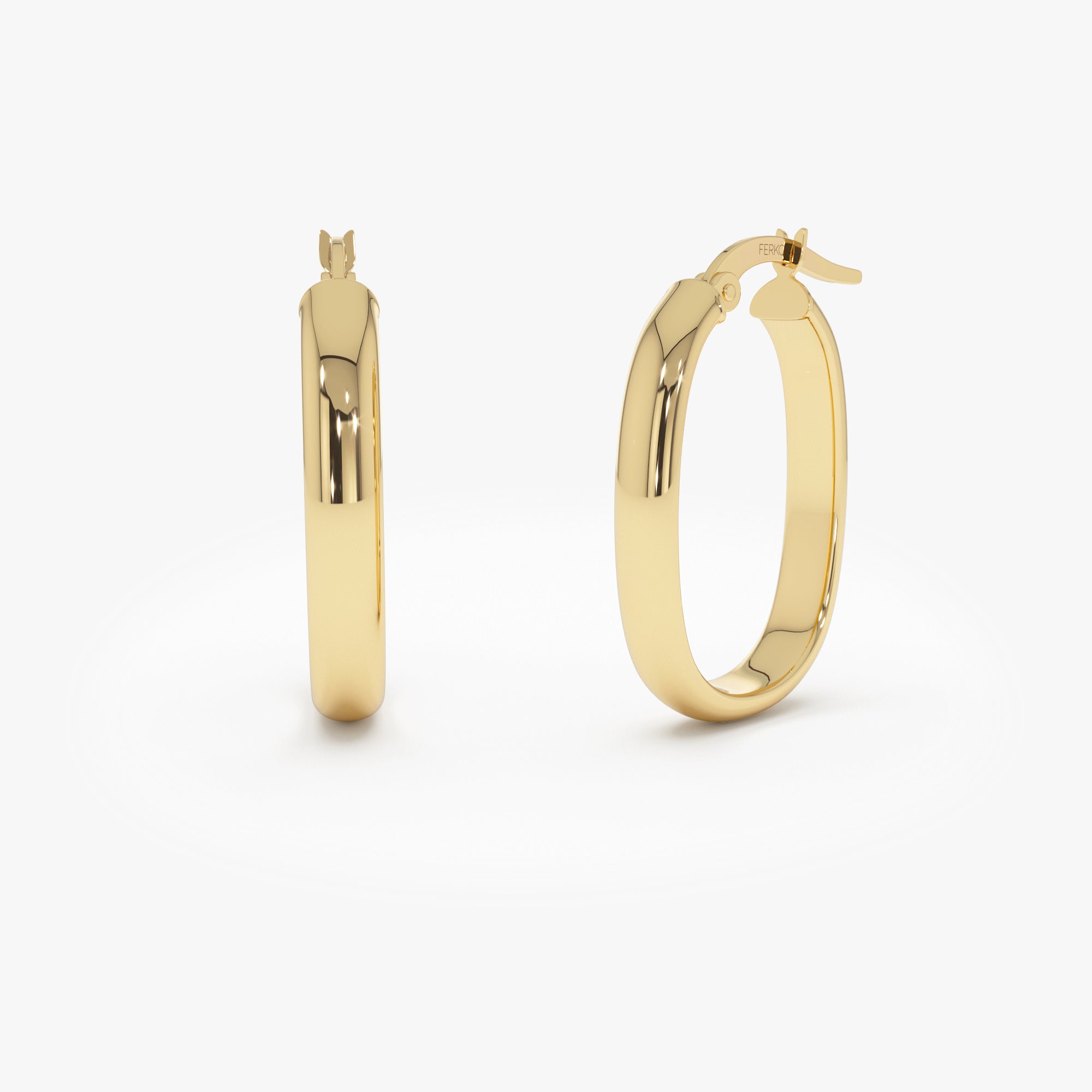 OBFJ0735 - 14K Gold Oval Dome Hoop Earrings 1
