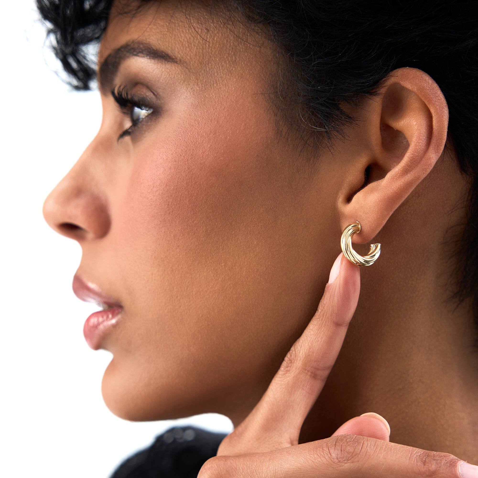 OBFJ0694 - 14K Gold Bold Twisted Curve Earrings 4
