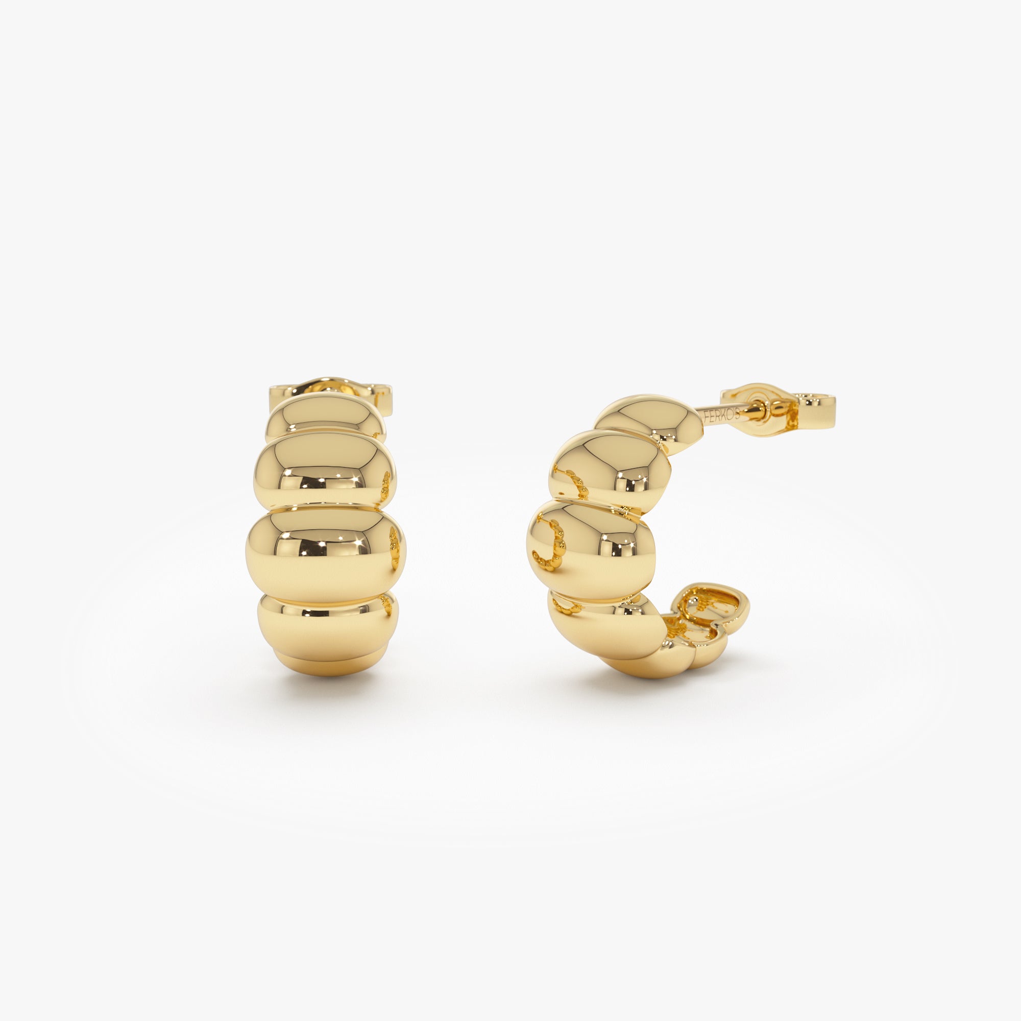 OBFJ0531 - 14k Gold Chuncky Bubble Hoop Earrings 1