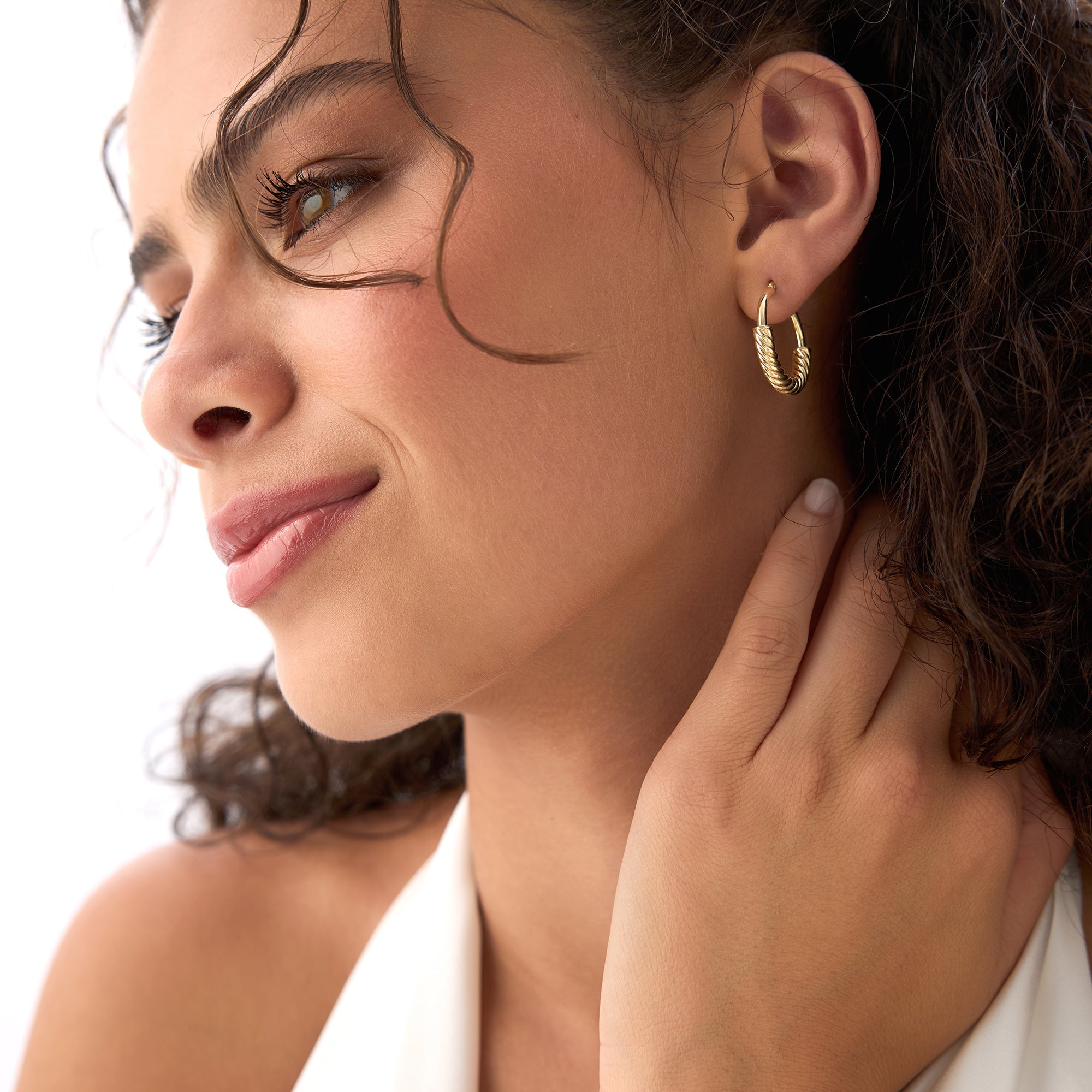OBFJ0536 - 14K Twist Rope Hoop Earrings, Medium Gold Hoops 3