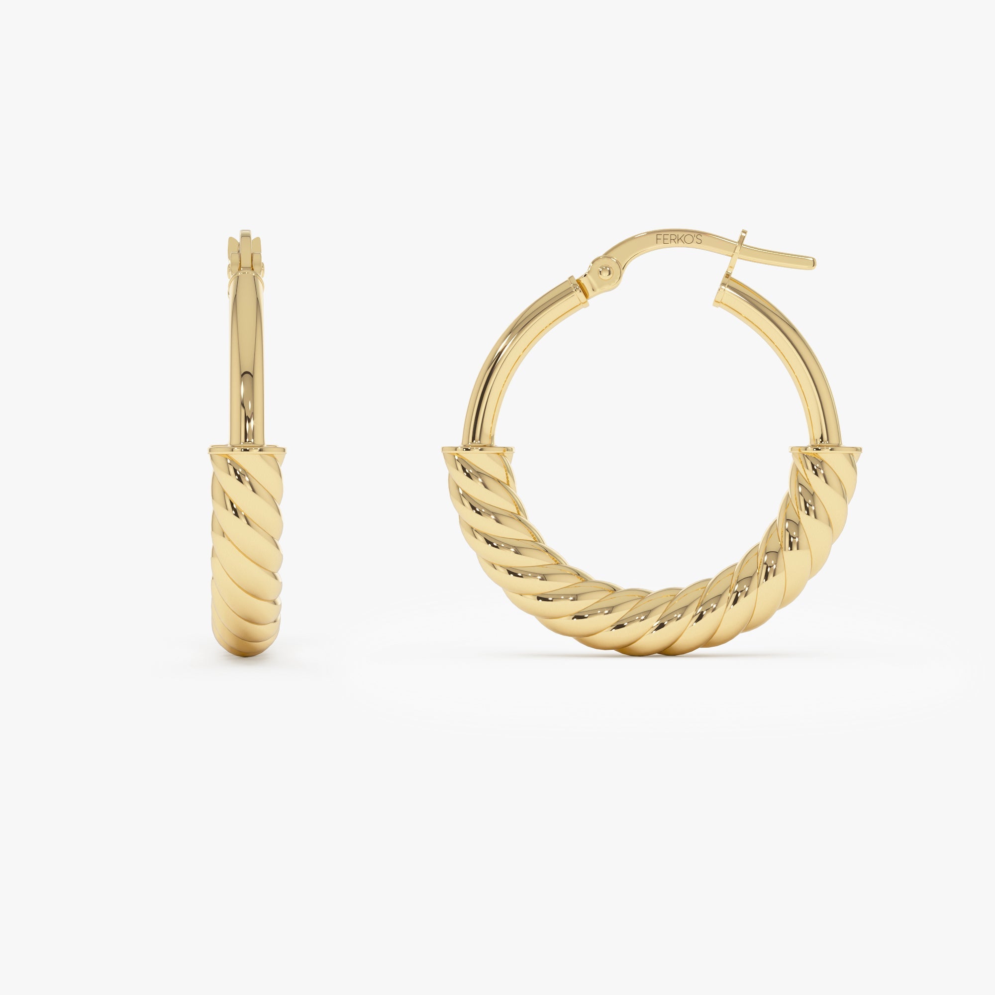 OBFJ0536 - 14K Twist Rope Hoop Earrings, Medium Gold Hoops 6