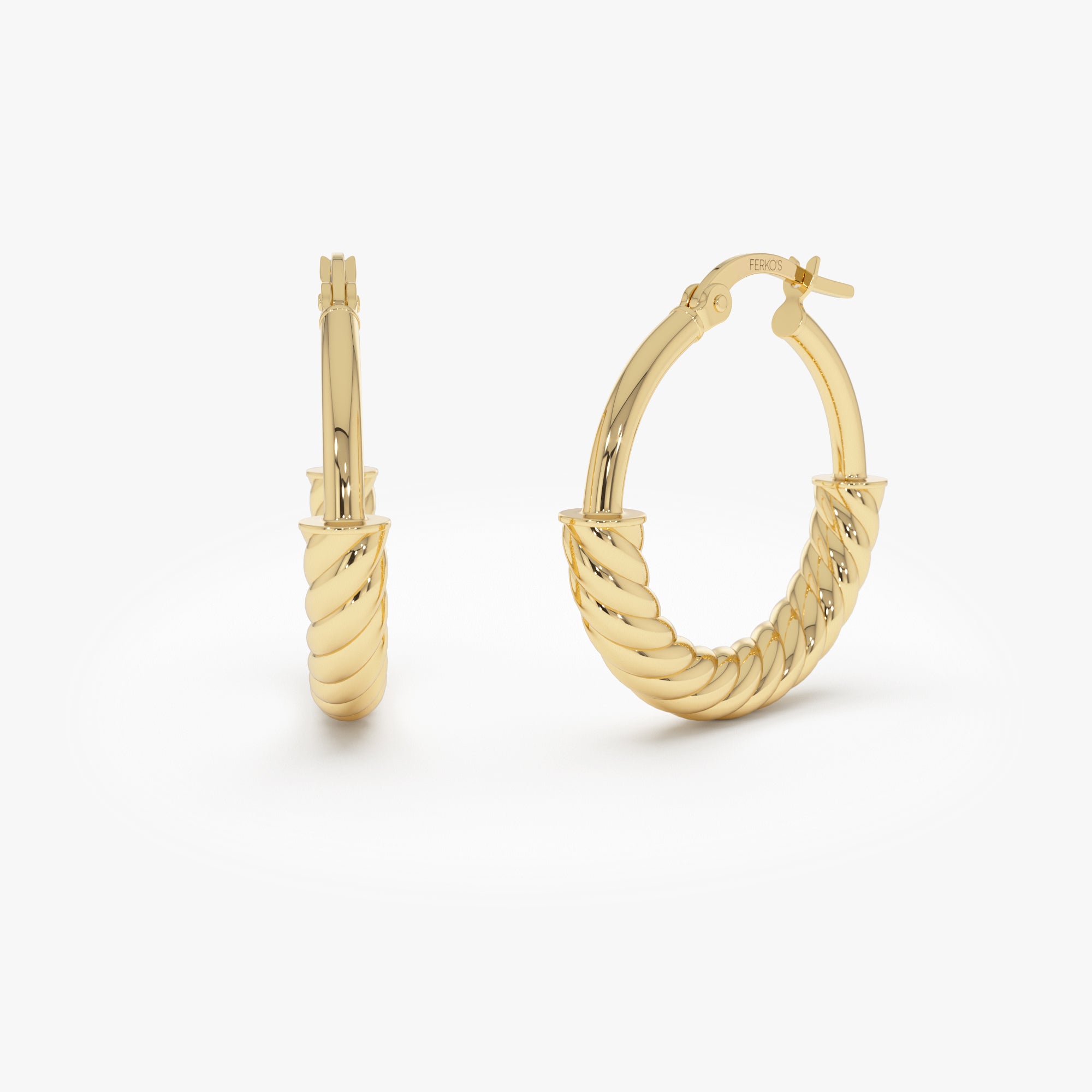OBFJ0536 - 14K Twist Rope Hoop Earrings, Medium Gold Hoops 1
