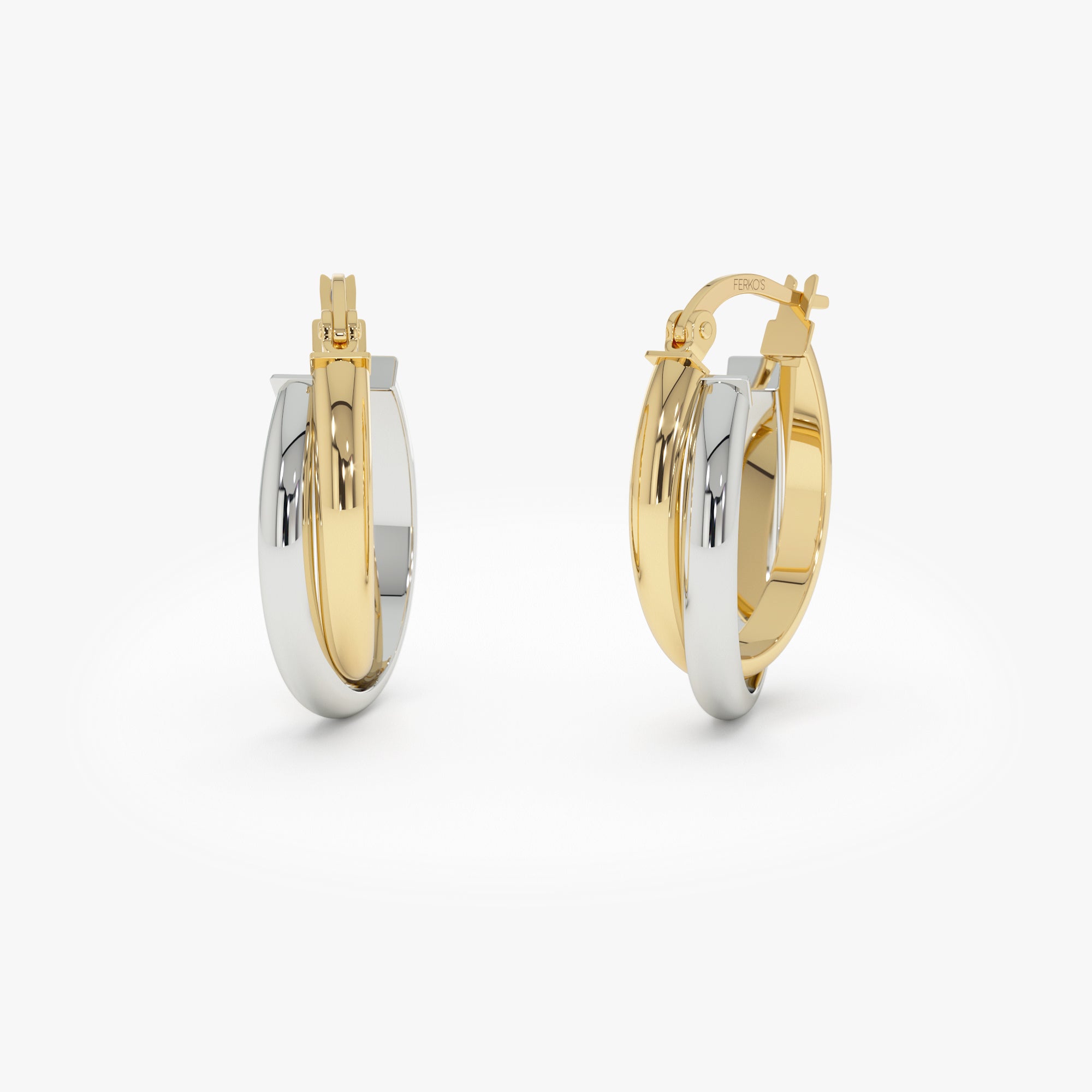 OBFJ0322 - 14k Mixed Metal Oval Gold Hoop Earrings 16MM 1